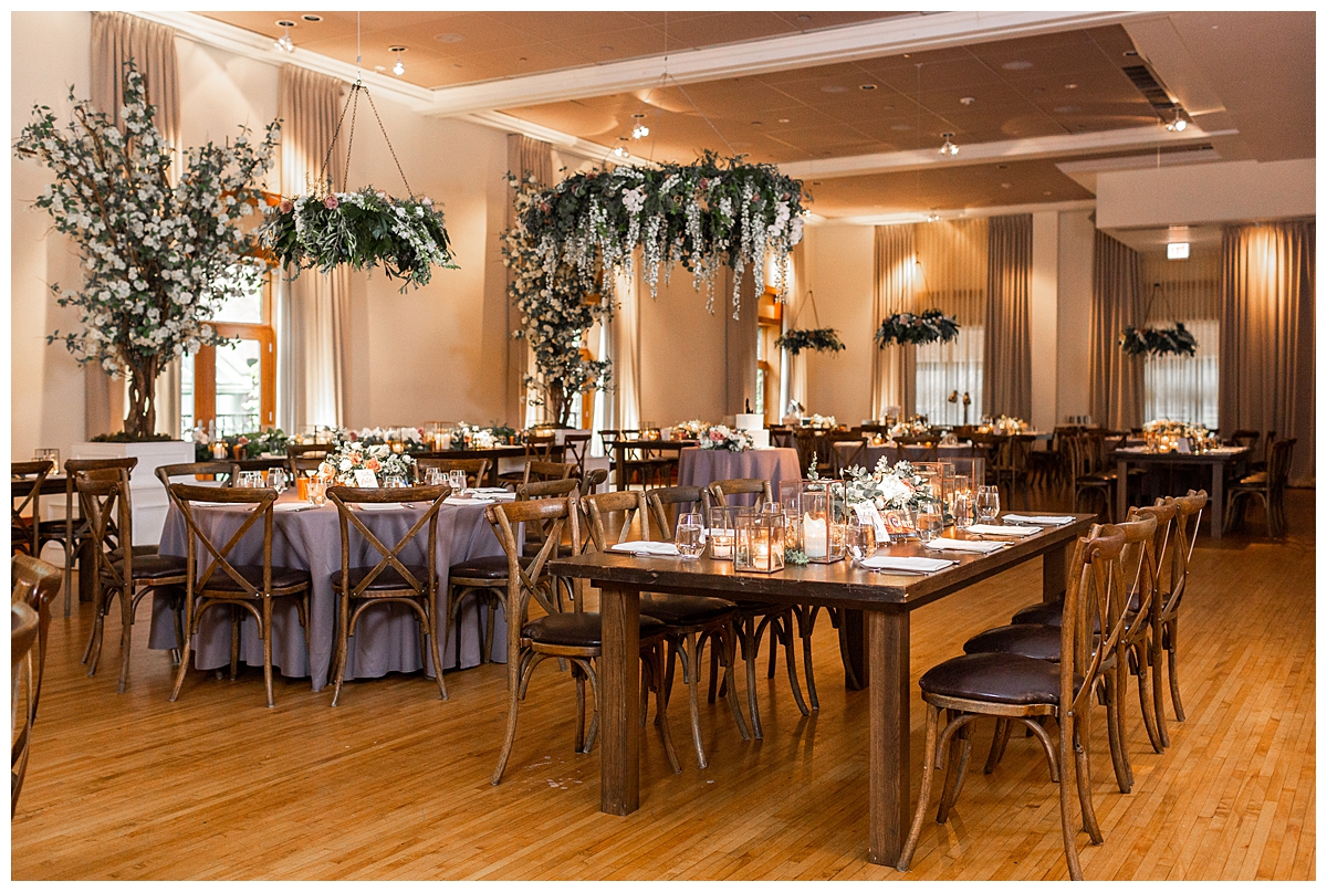The ballroom at the Ivy Room in Chicago is set up for a wedding reception. 