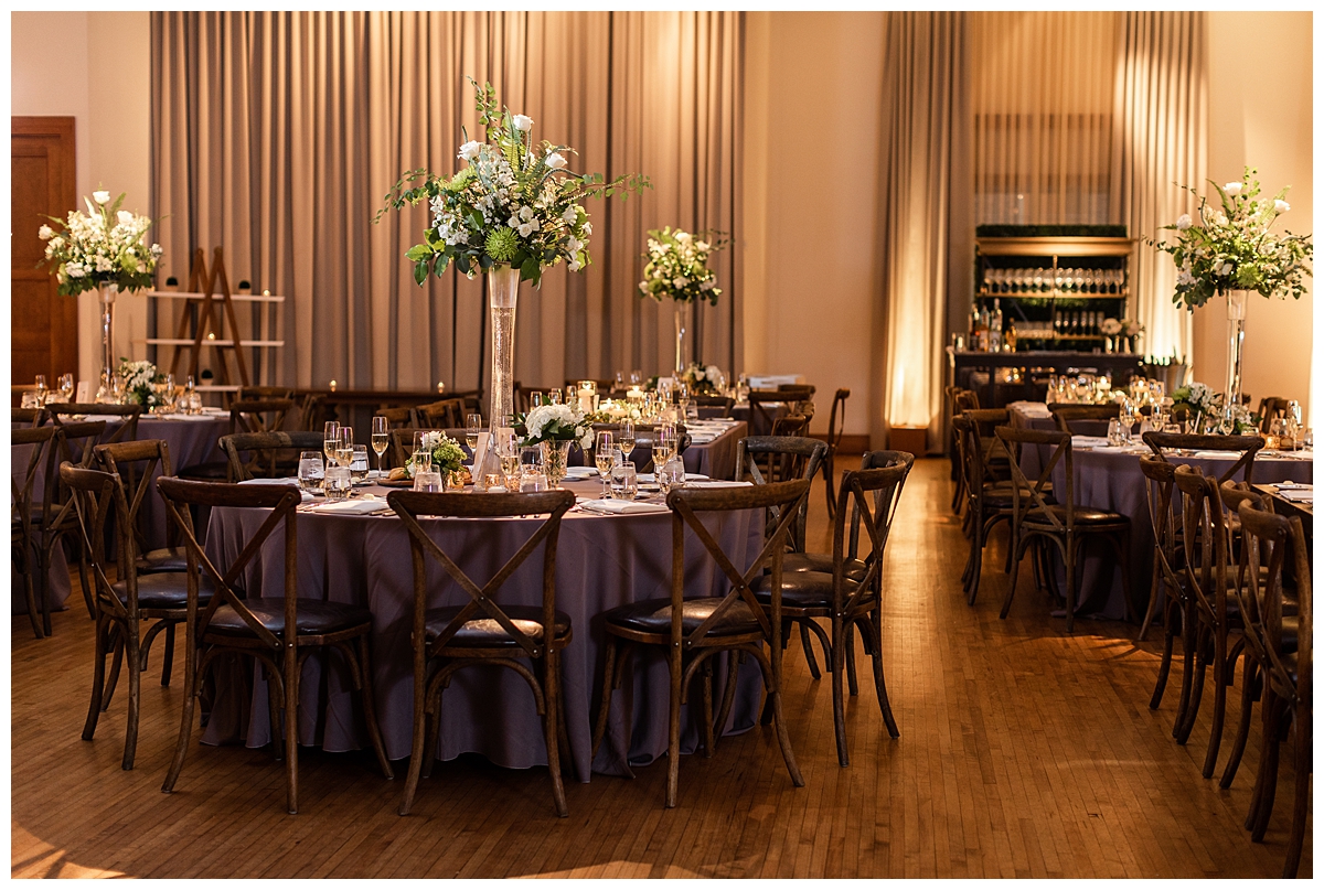 The ballroom at the Ivy Room in Chicago is set up for a wedding reception. 
