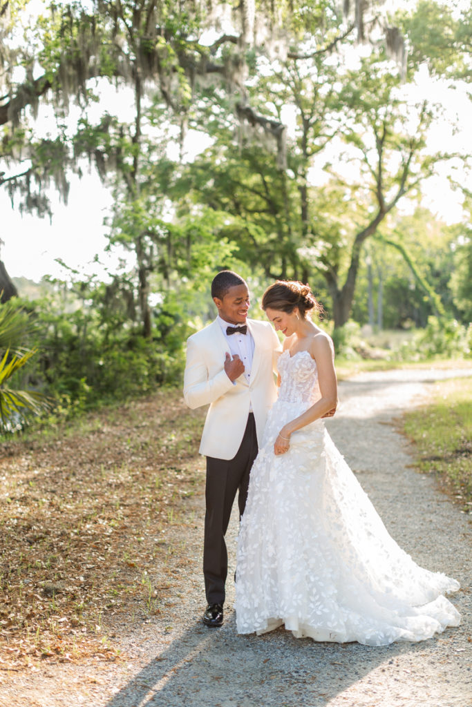 the bride and groom at their Kiawah River Destination Wedding