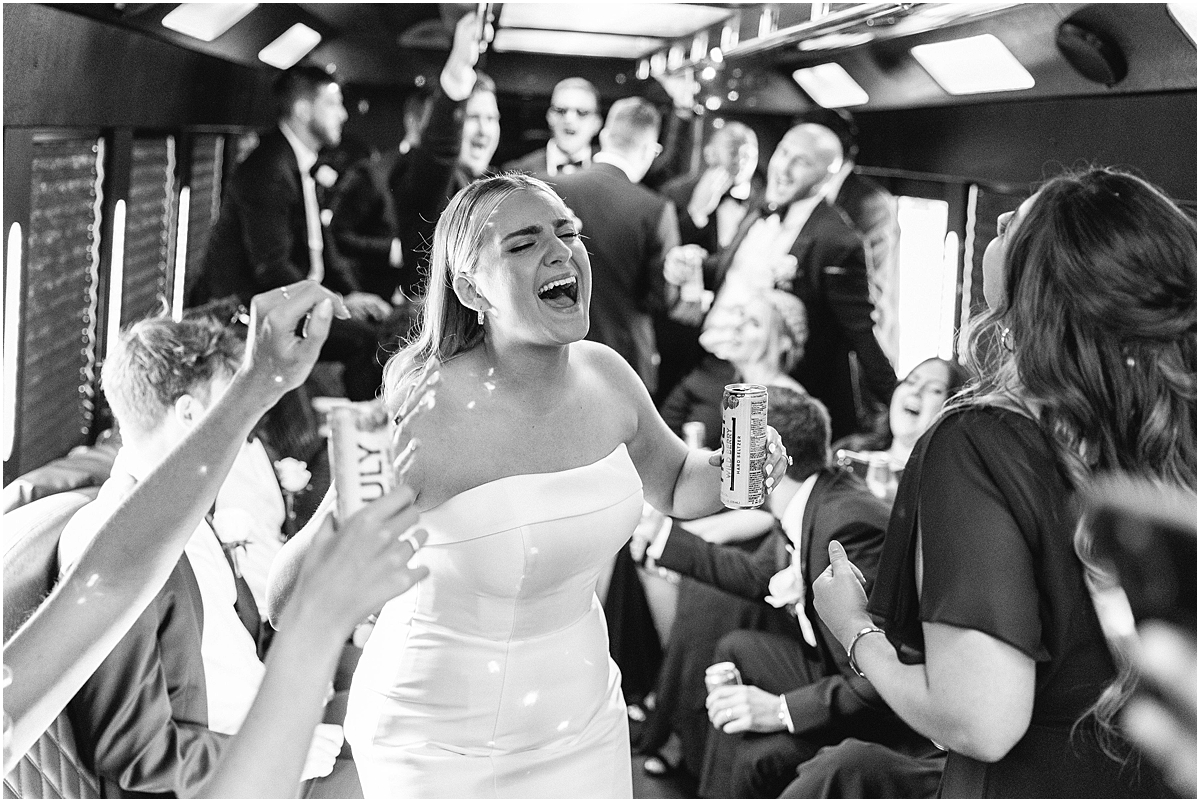 bride singing on bus 