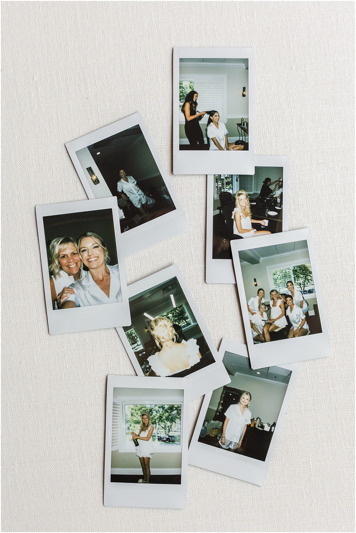 polaroids of bride and bridesmaids from wedding morning  