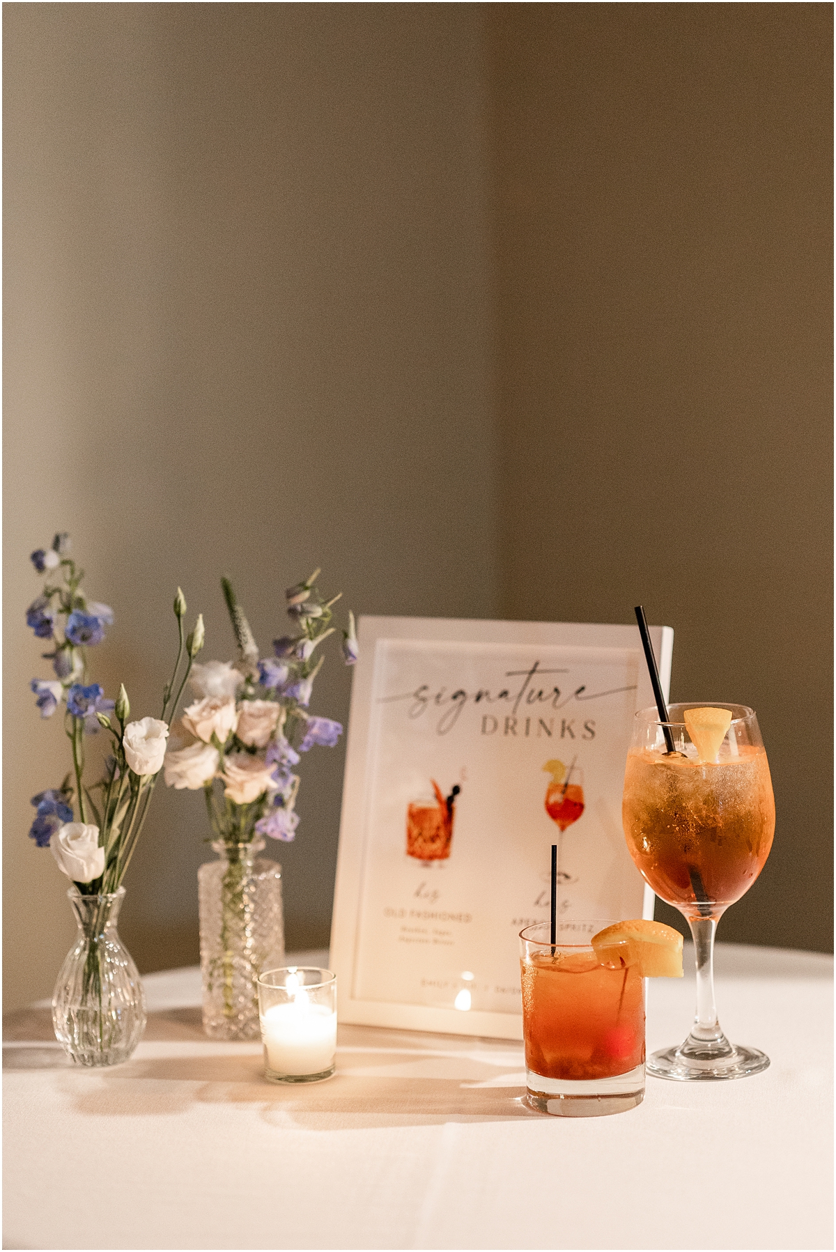 signature drinks from wedding ceremony at River Forest Country Club  