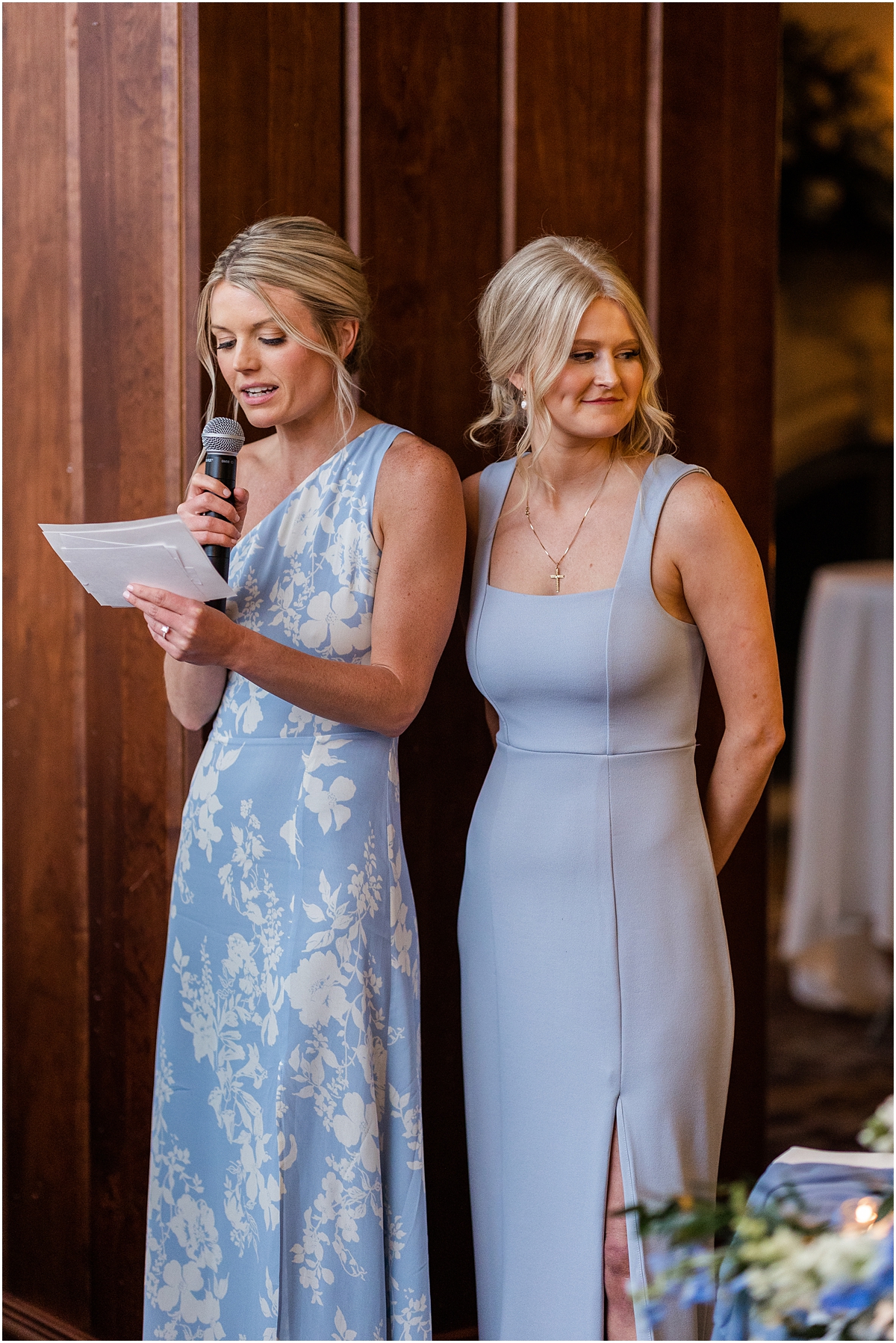 bridesmaids give speeches at Classic and Romantic Wedding at River Forest Country Club 