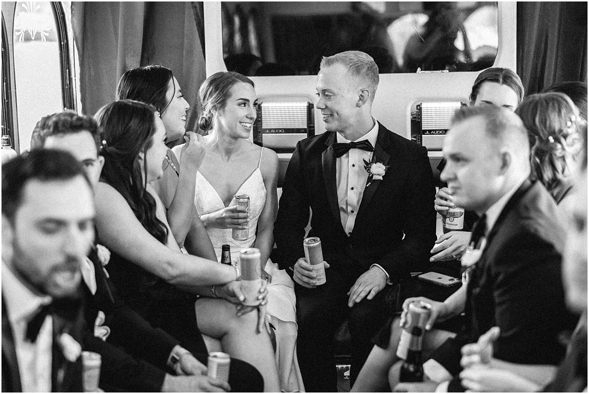 candid portraits of bride and groom with bridal party