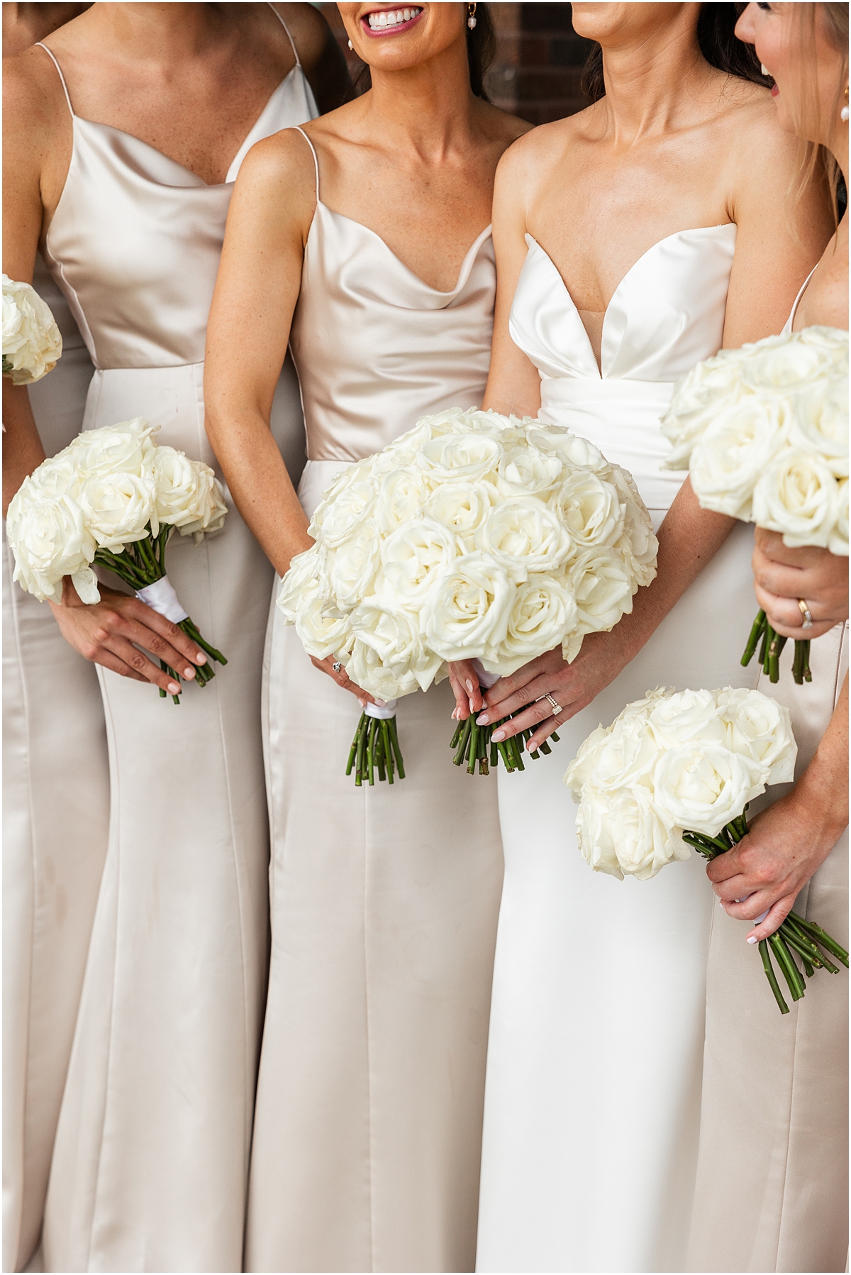 classic wedding bouquets of white long-stemmed roses