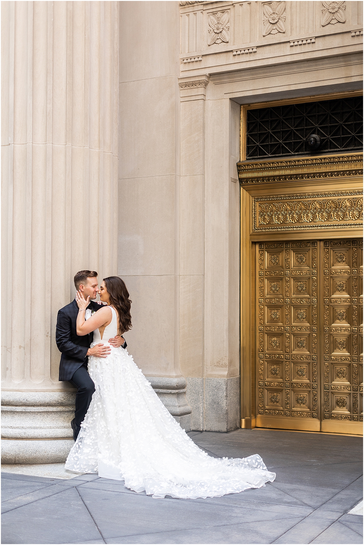 Romantic engagement session at board of Trade building 