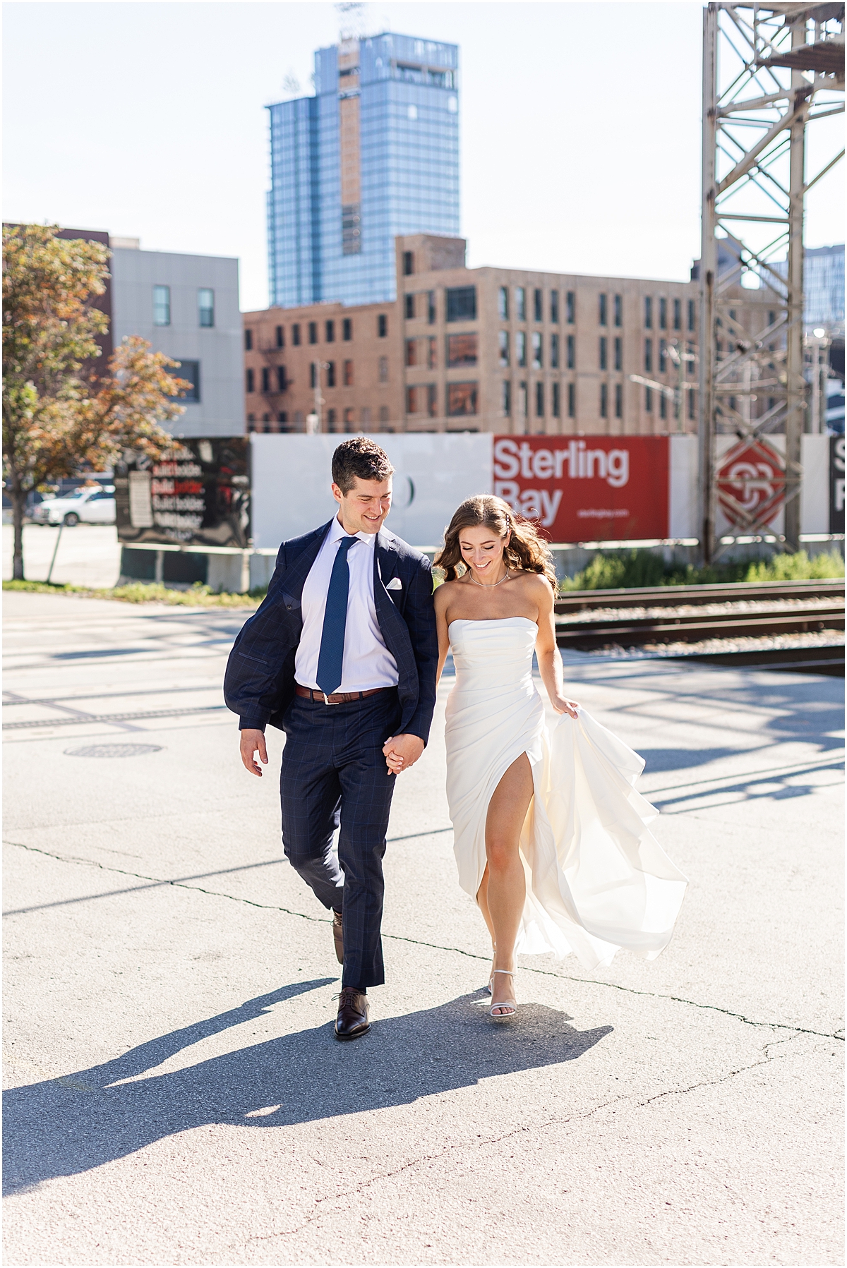 candid wedding portraits of couple in Chicago