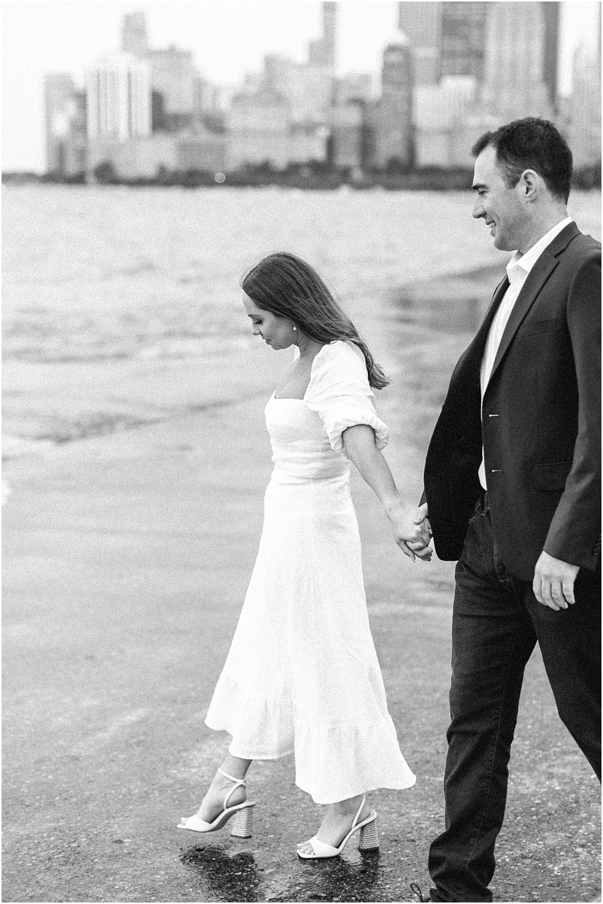 romantic engagement portraits at North Ave. Beach