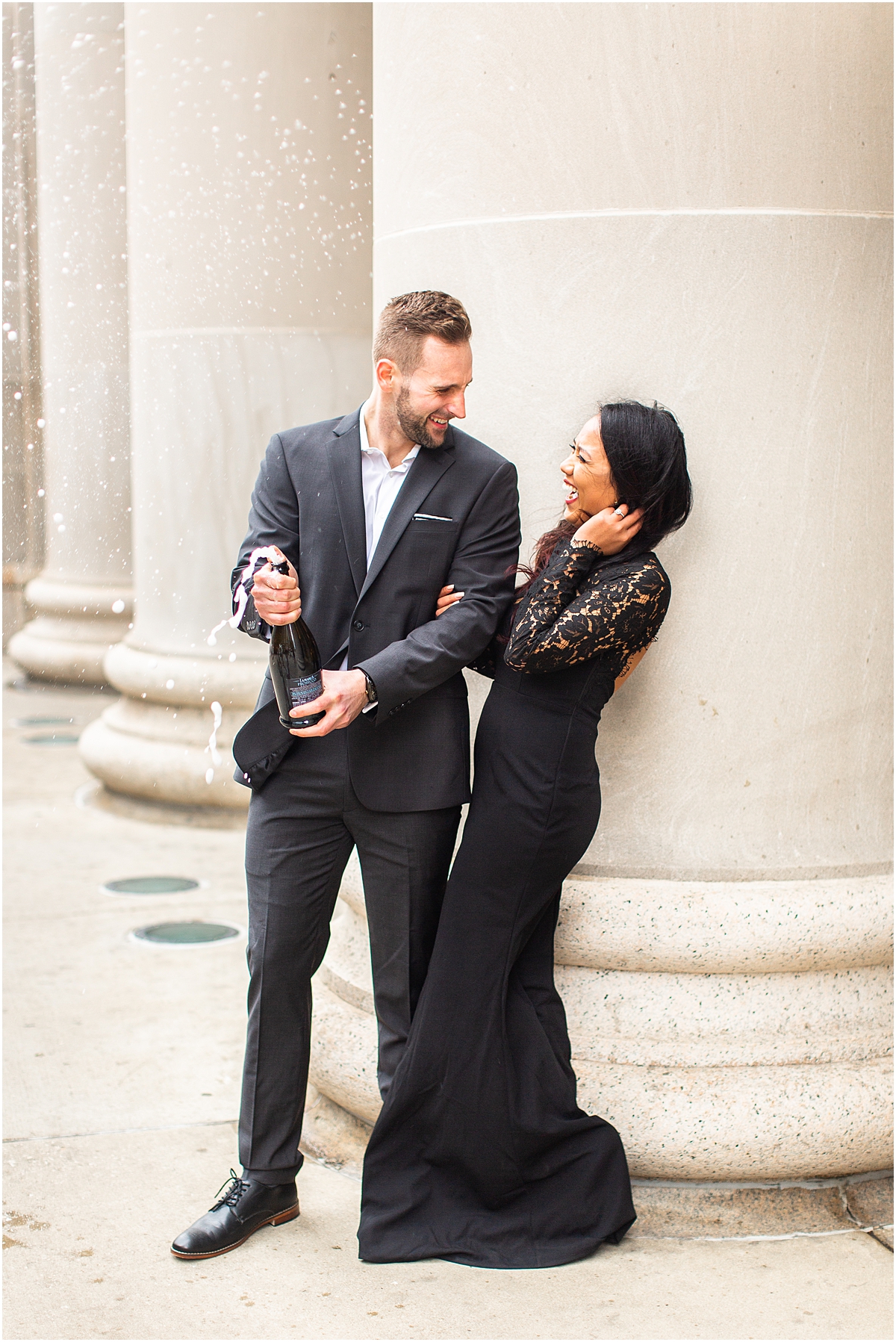 engagement portraits by the columns of Union Station in Chicago