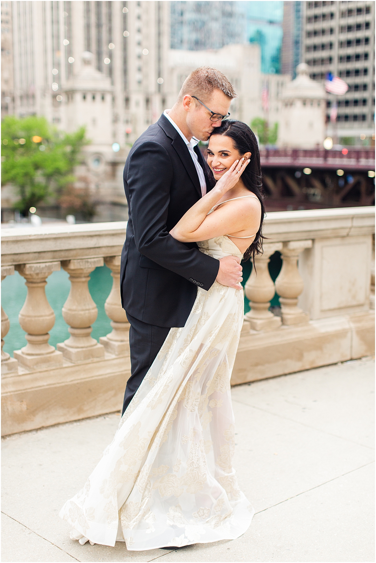 elegant engagement session at Wrigley building in Chicago