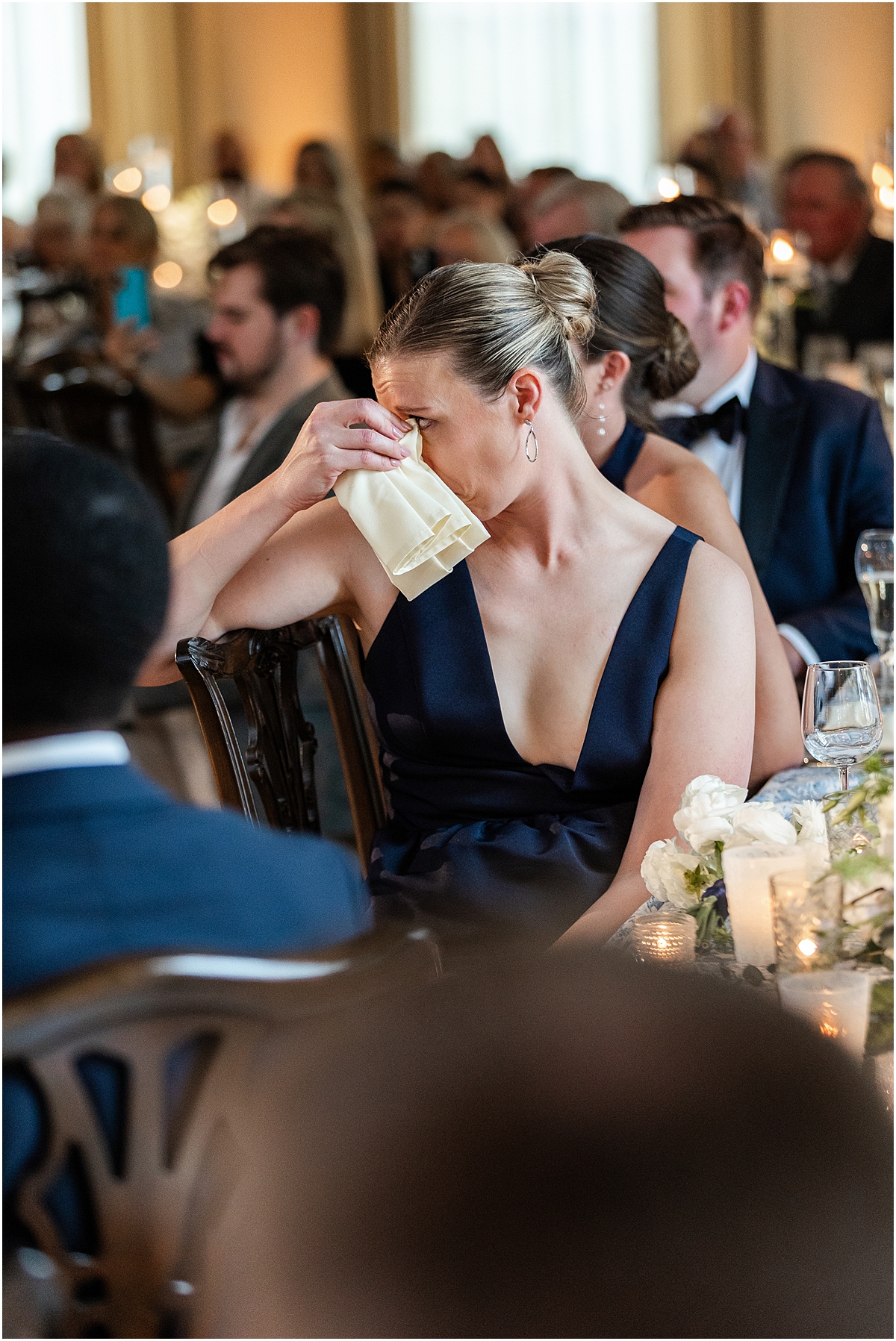 wedding guests tear up during wedding toasts