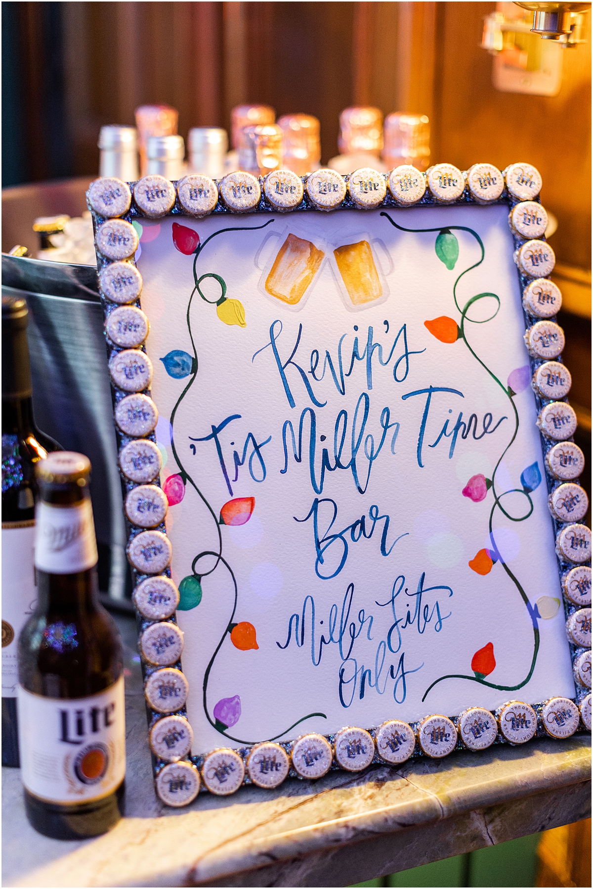 custom sign for groom's Miller Lite bar