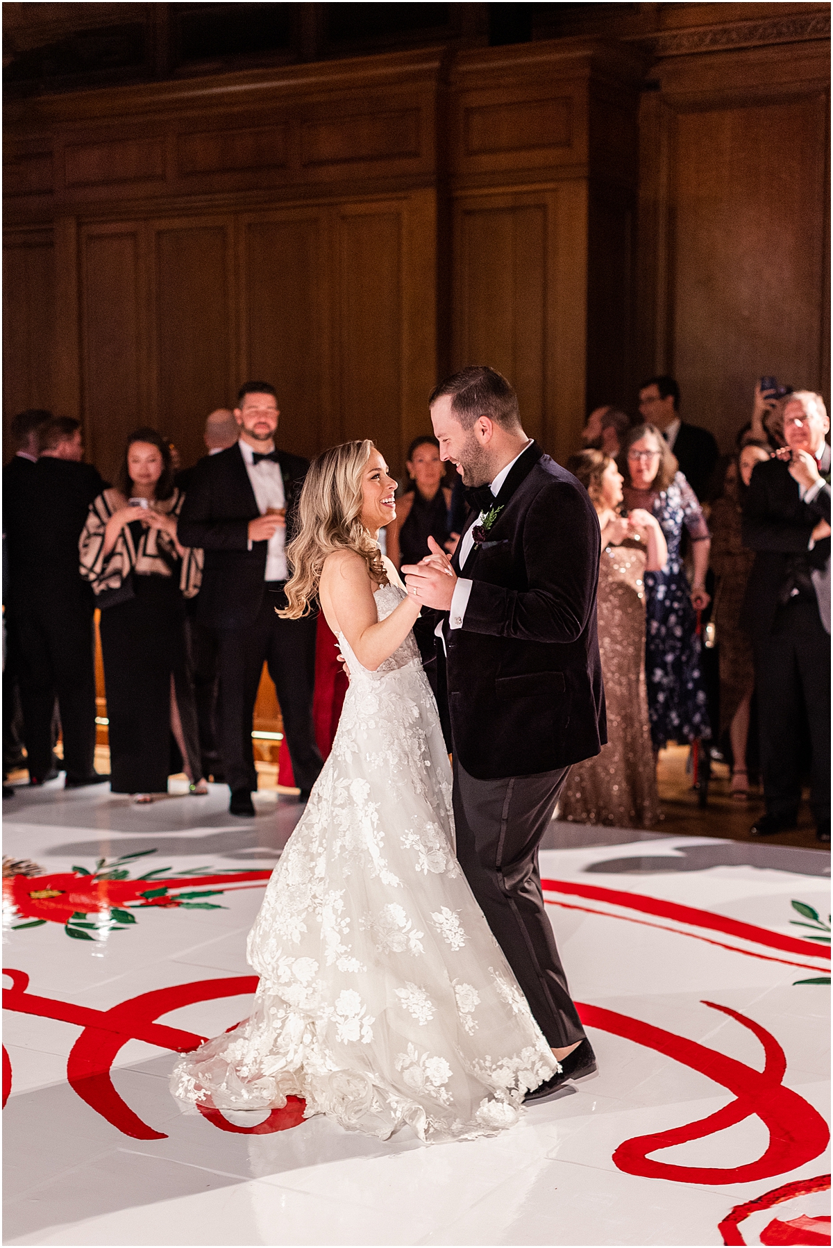bride and groom share first dance as husband and wife