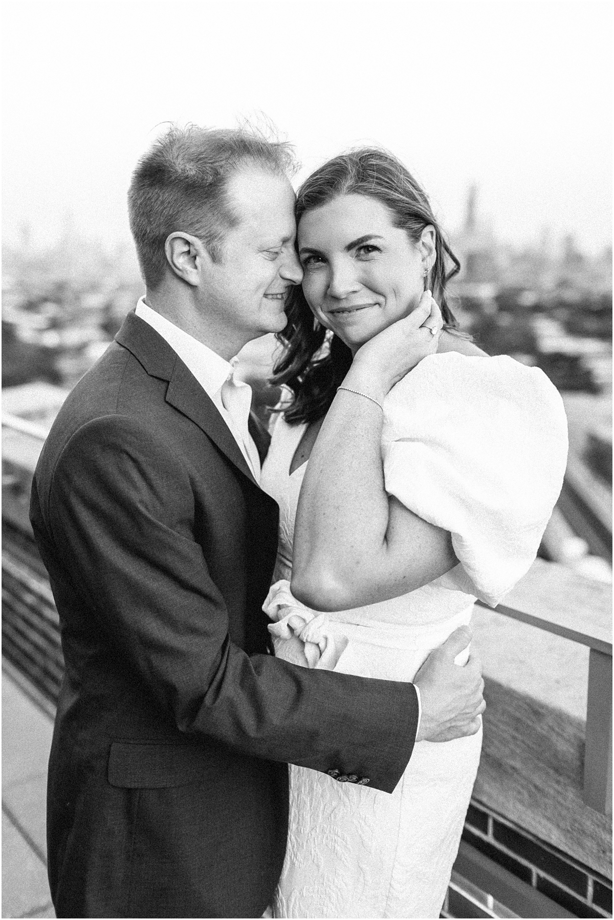 timeless engagement portraits in Chicago on rooftop of Robey Hotel