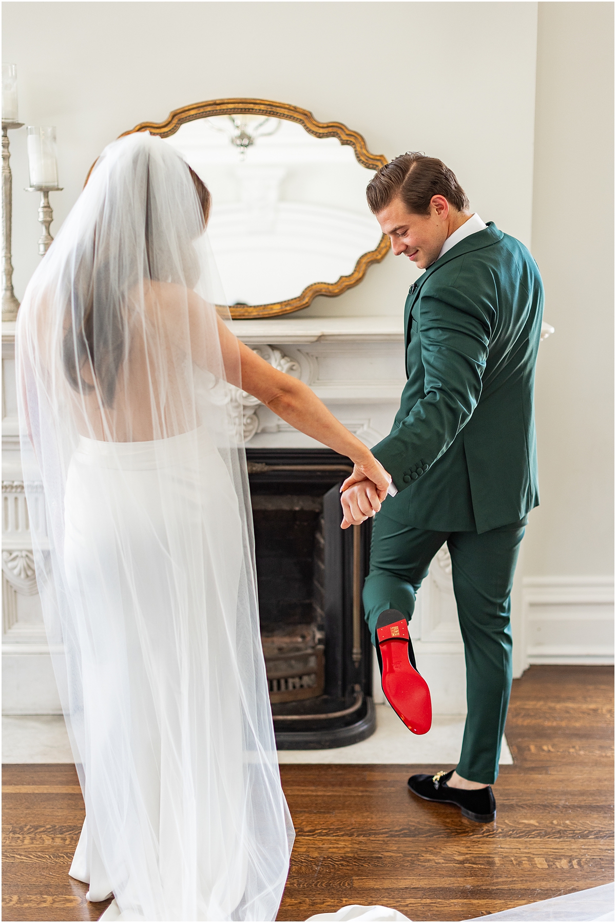 groom shows off shoes 