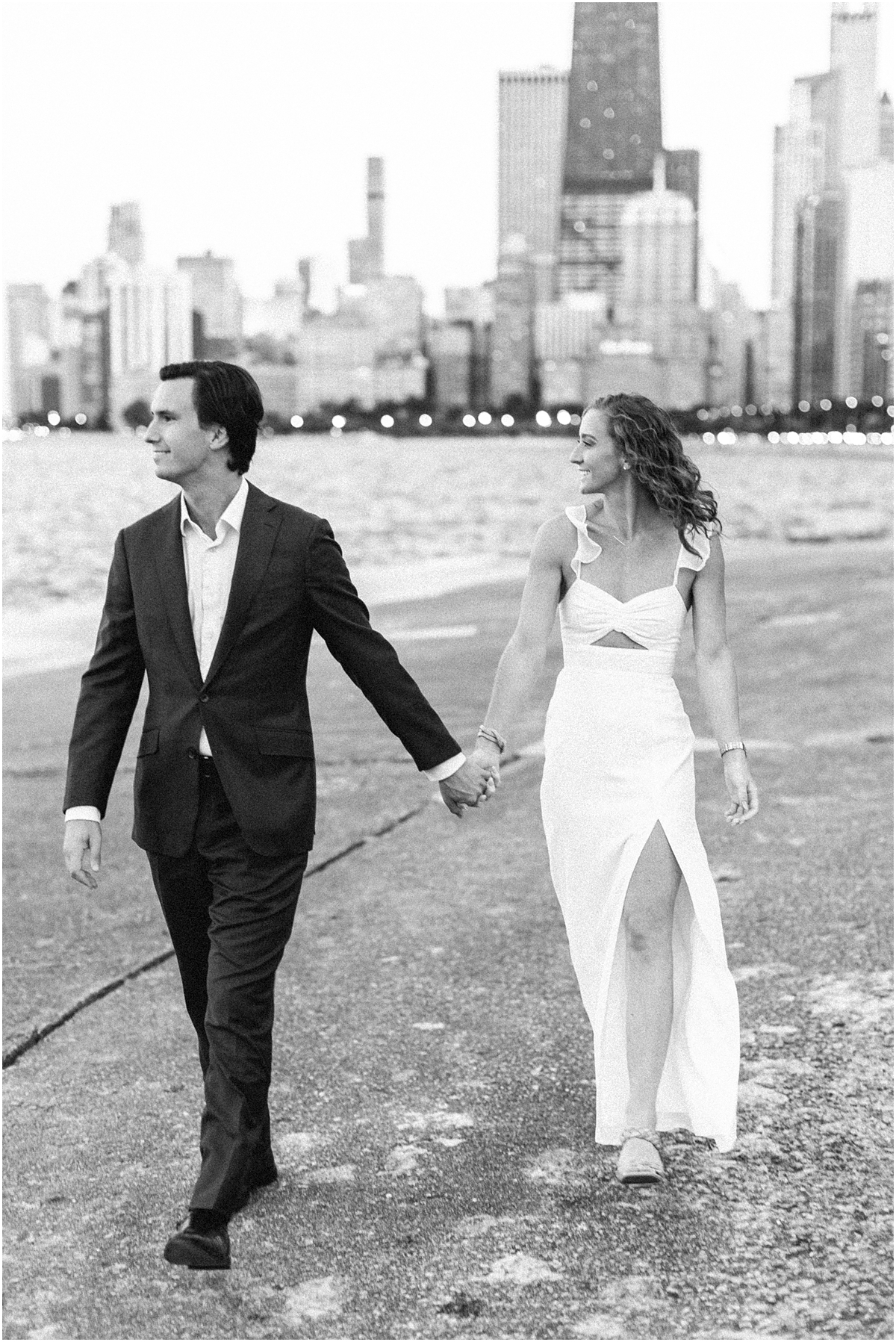 timeless engagement portraits at  North Avenue Beach in Chicago  