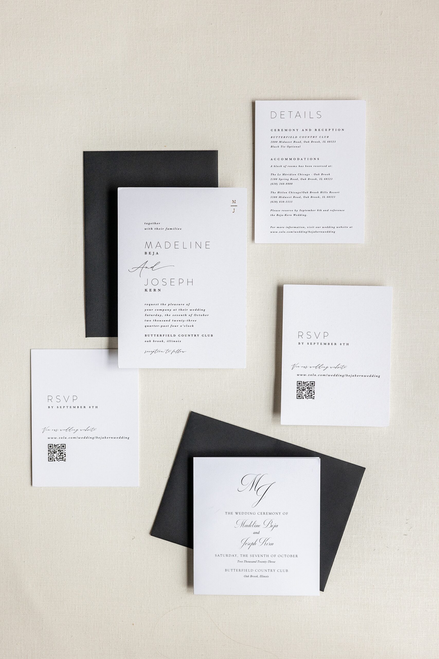 classic white and black wedding invitations