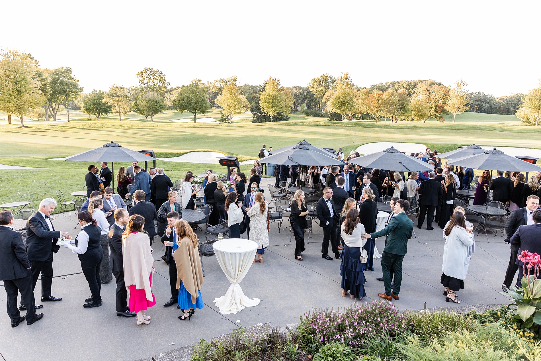 outdoor cocktail hour at Fall Butterfield Country Club Wedding