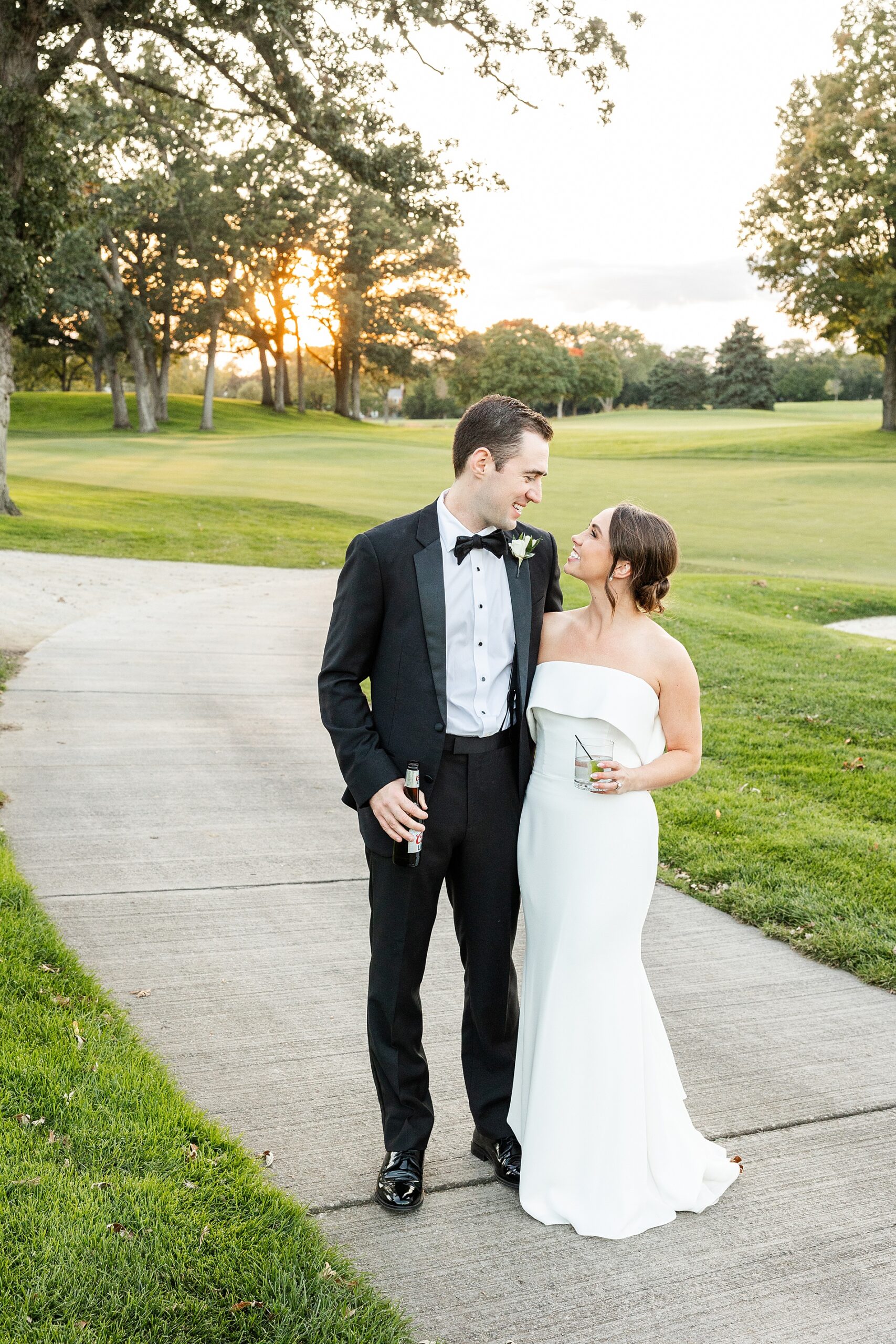 newlywed portraits on the grounds of Butterfield Country Club
