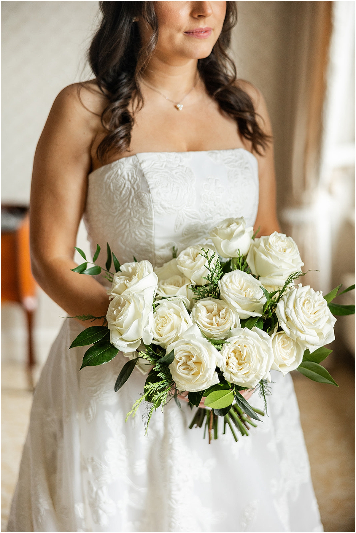 classic white rose wedding bouquet 