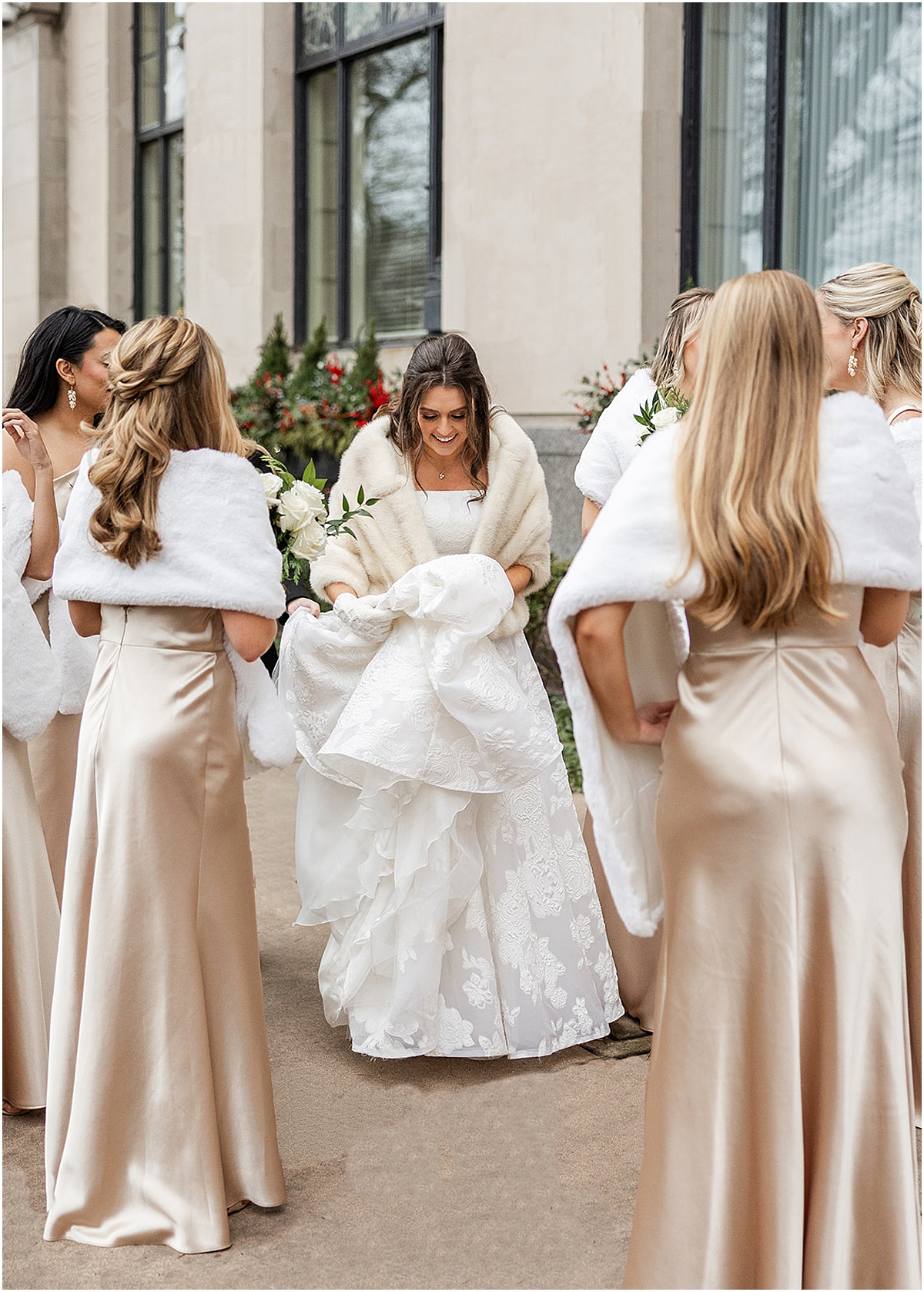 bridesmaids surround bride 