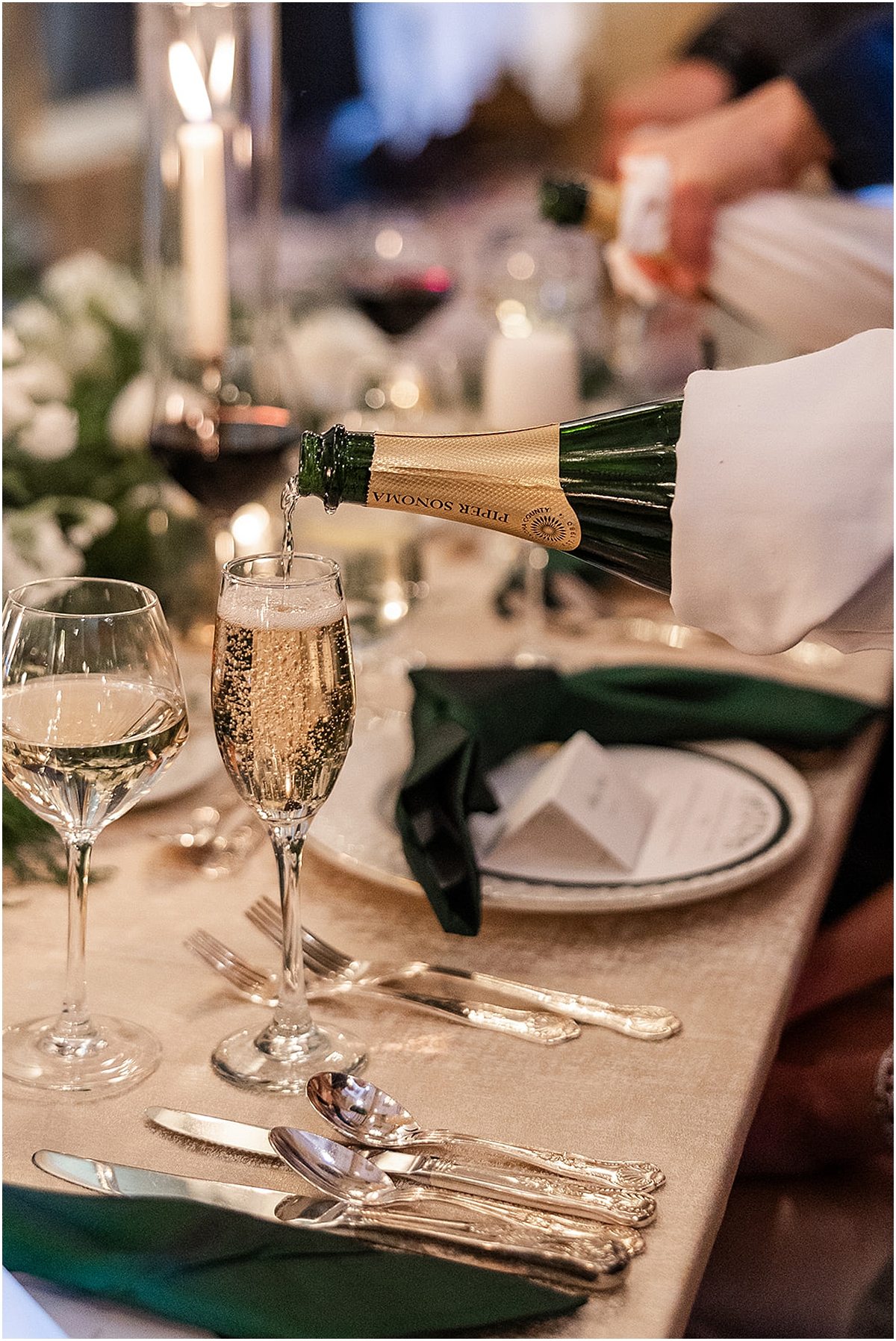 champagne at Elegant Chicago Winter Wedding reception at The Drake