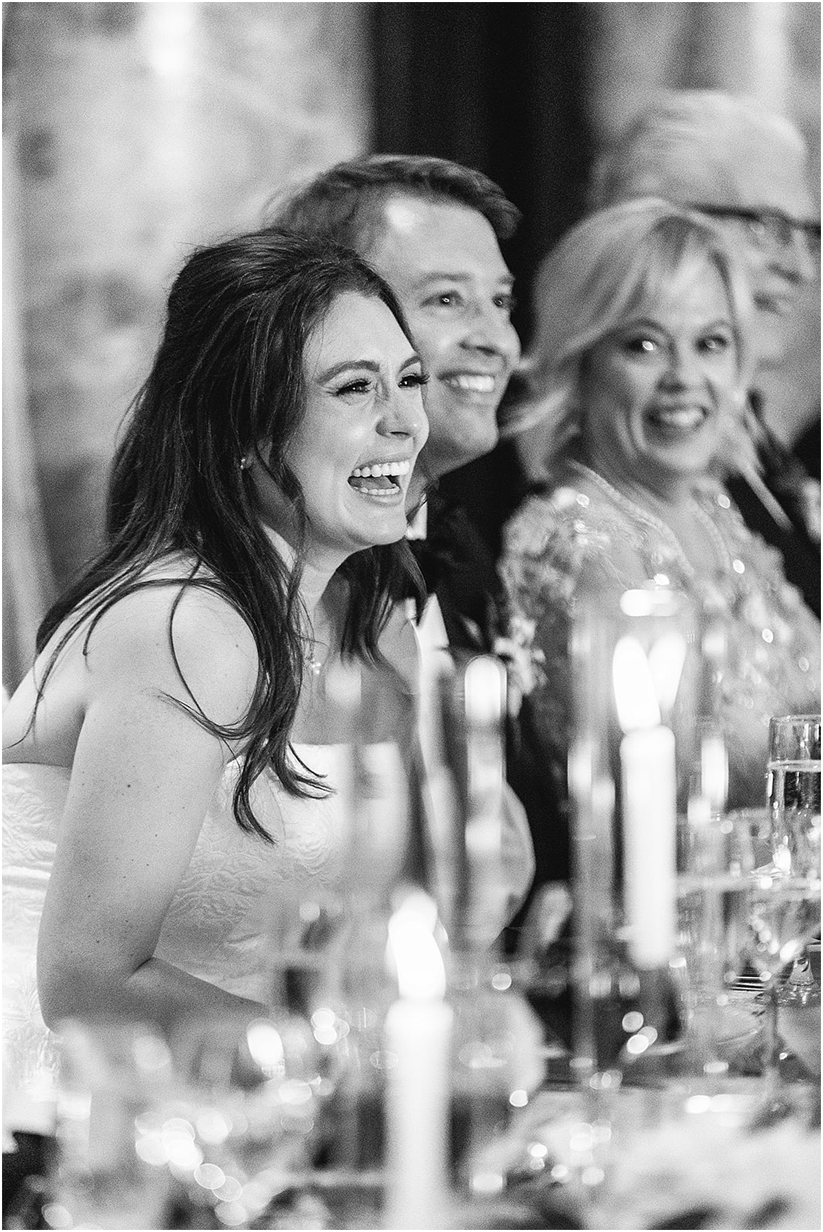 candid reactions during wedding toast at Elegant Chicago Winter Wedding at The Drake Hotel