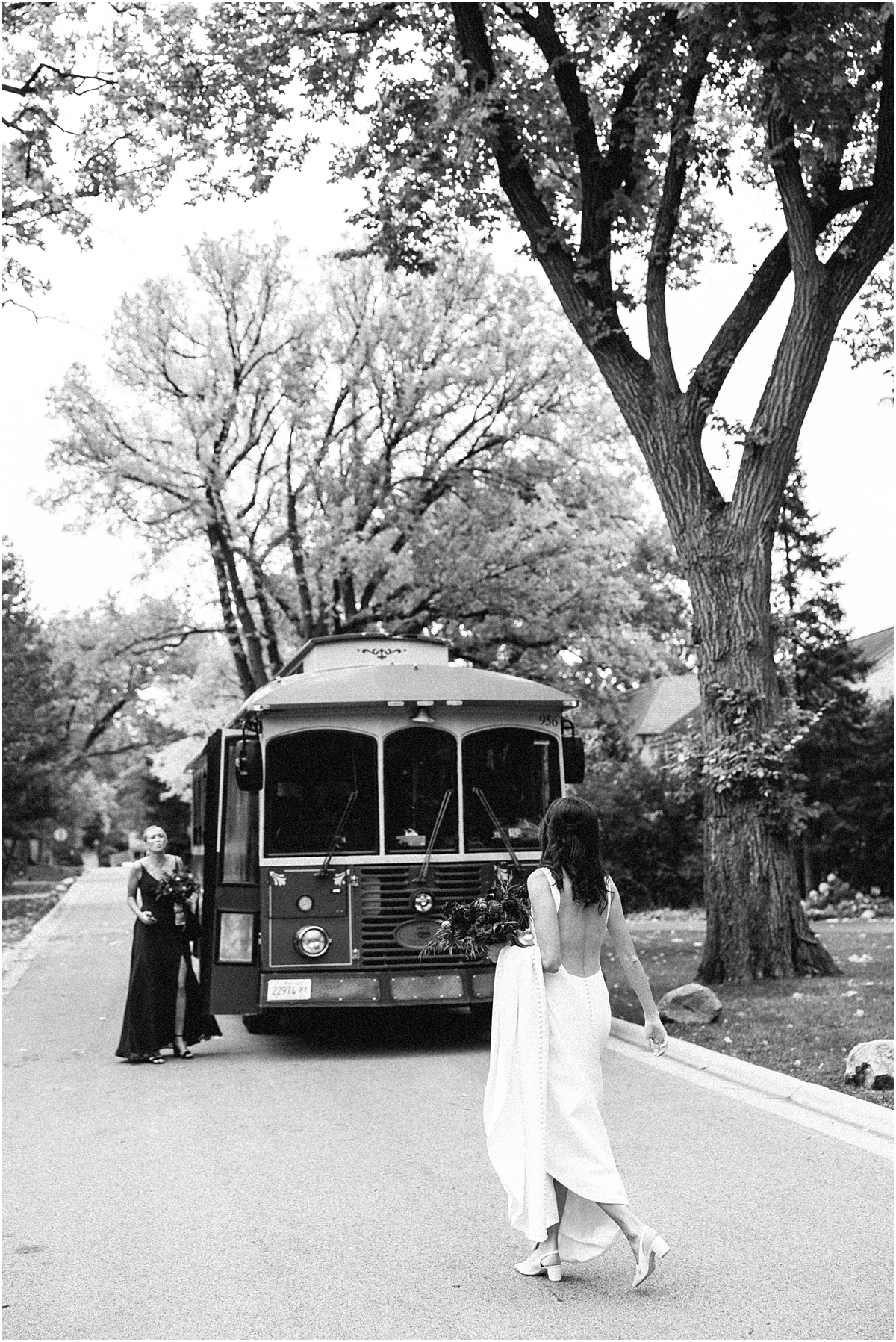 bride walking to transportation to church