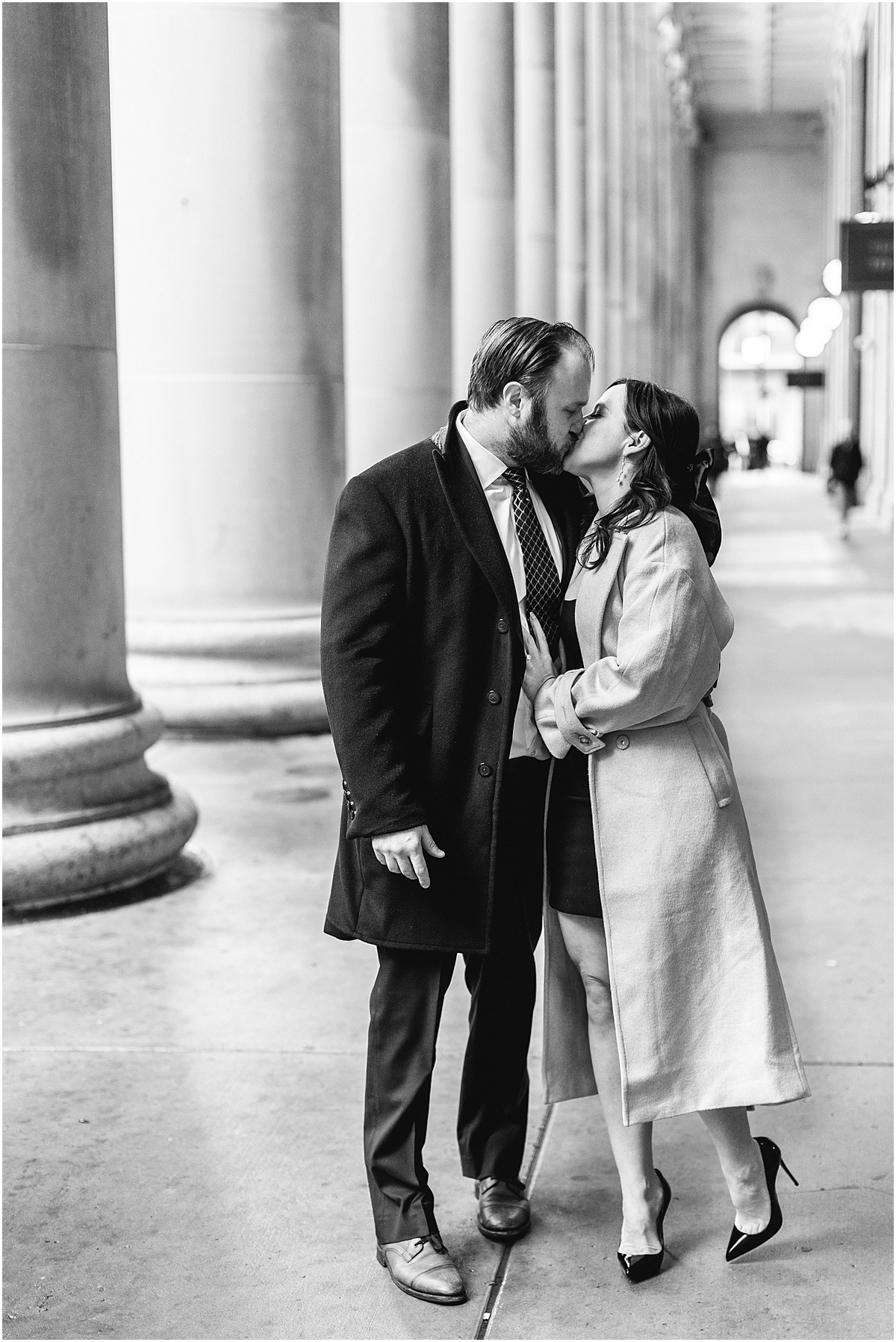 Timeless engagement photo of couple kissing