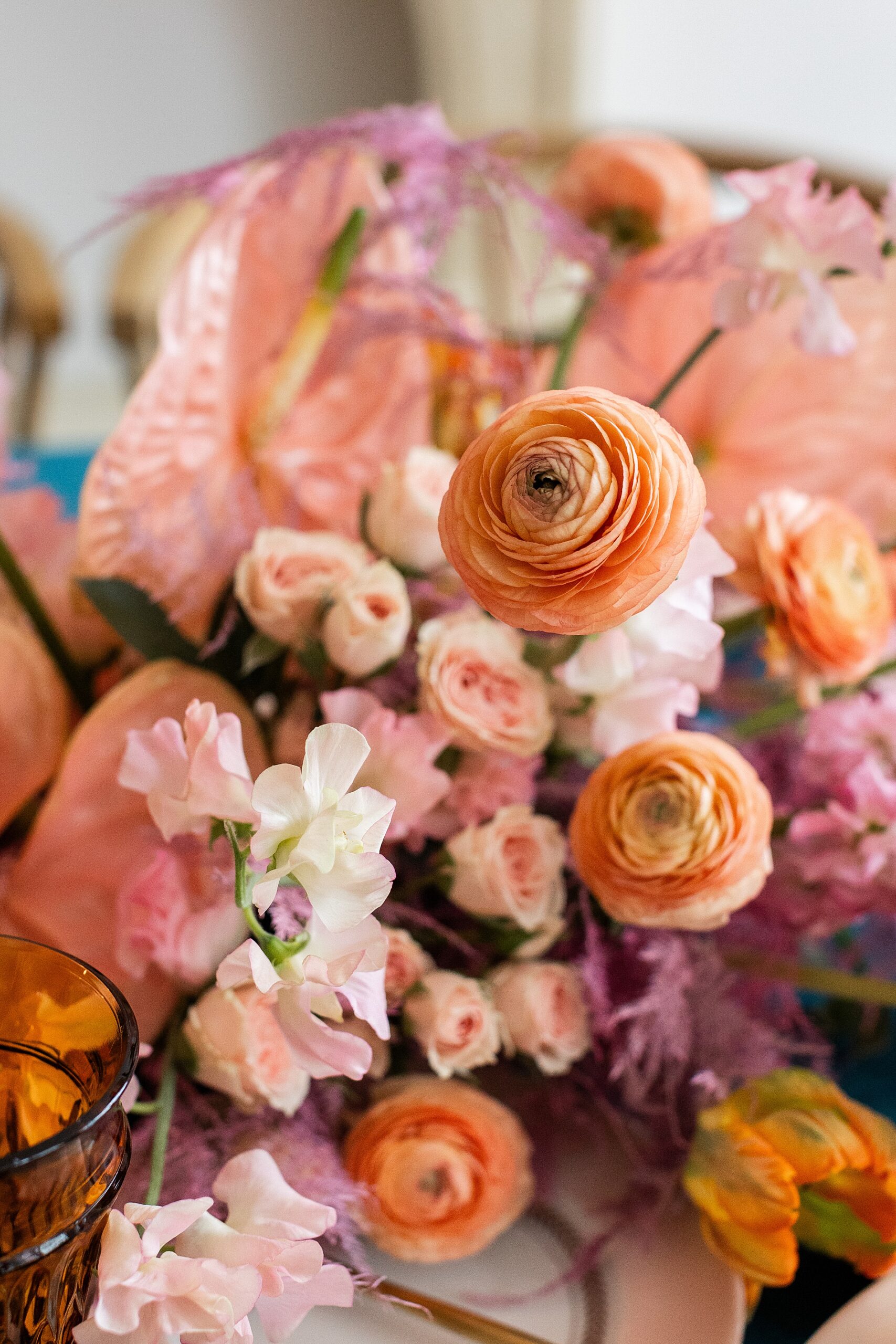colorful event flowers in pinks and orange hues
