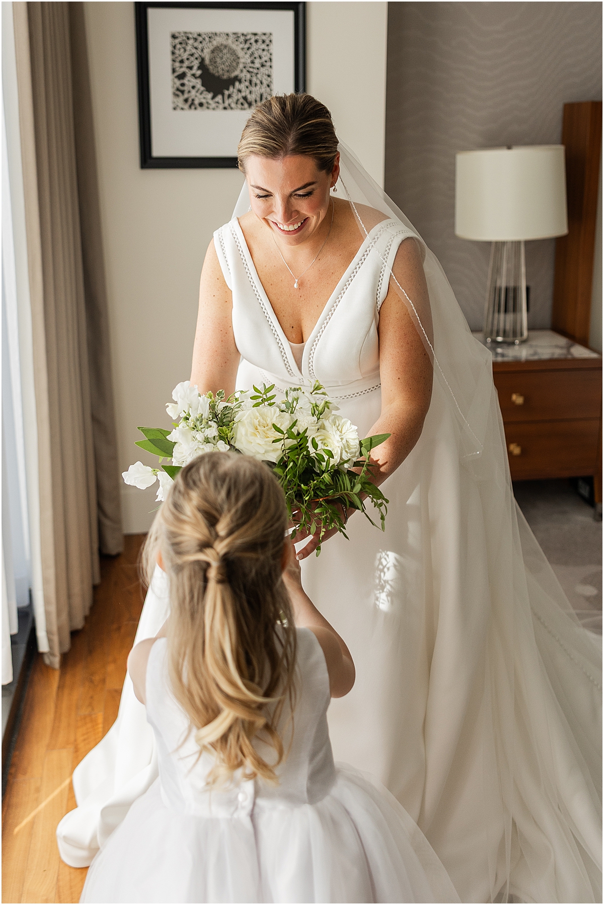 bride with flower girl