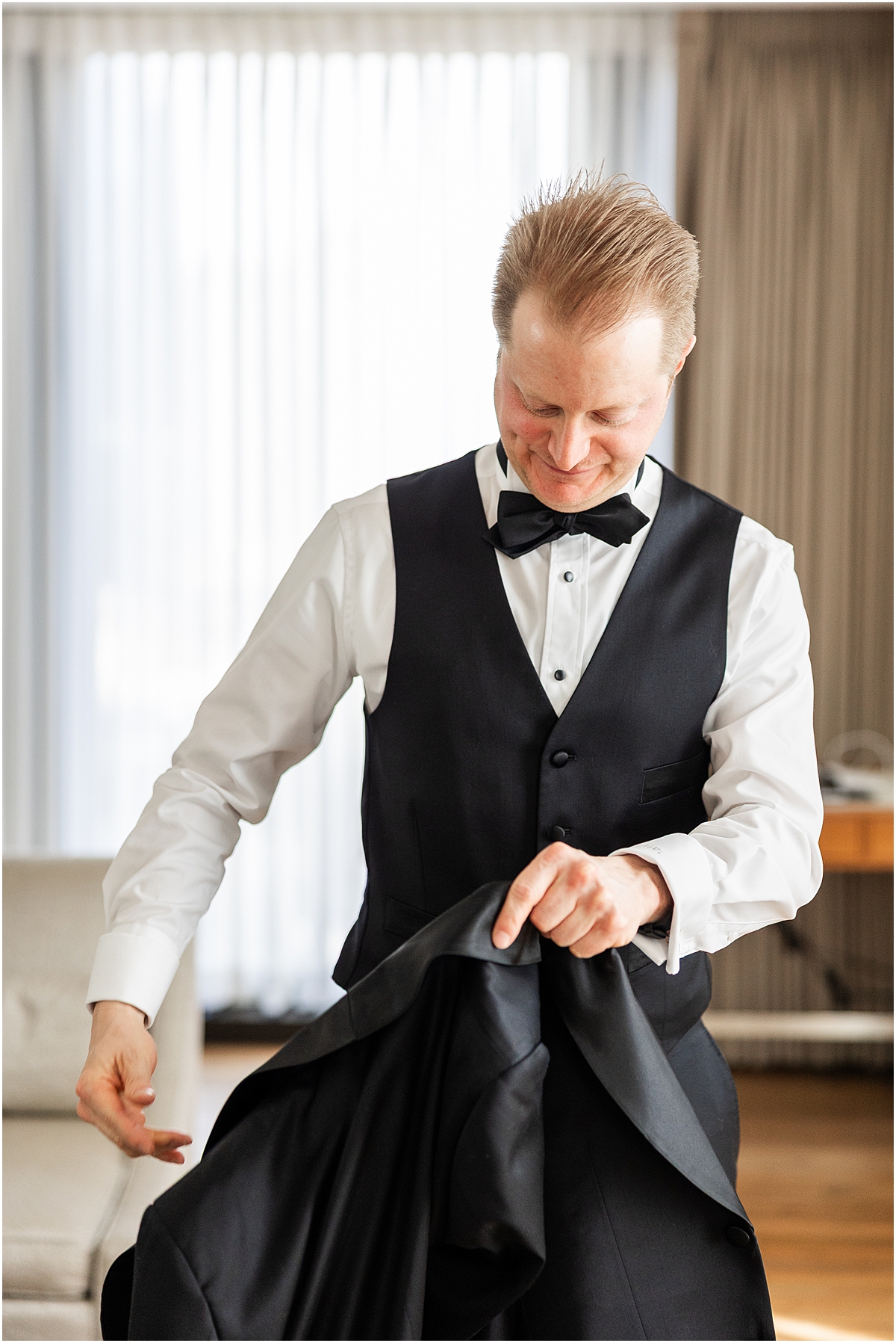groom getting ready for Spring Wedding at Chicago Winery