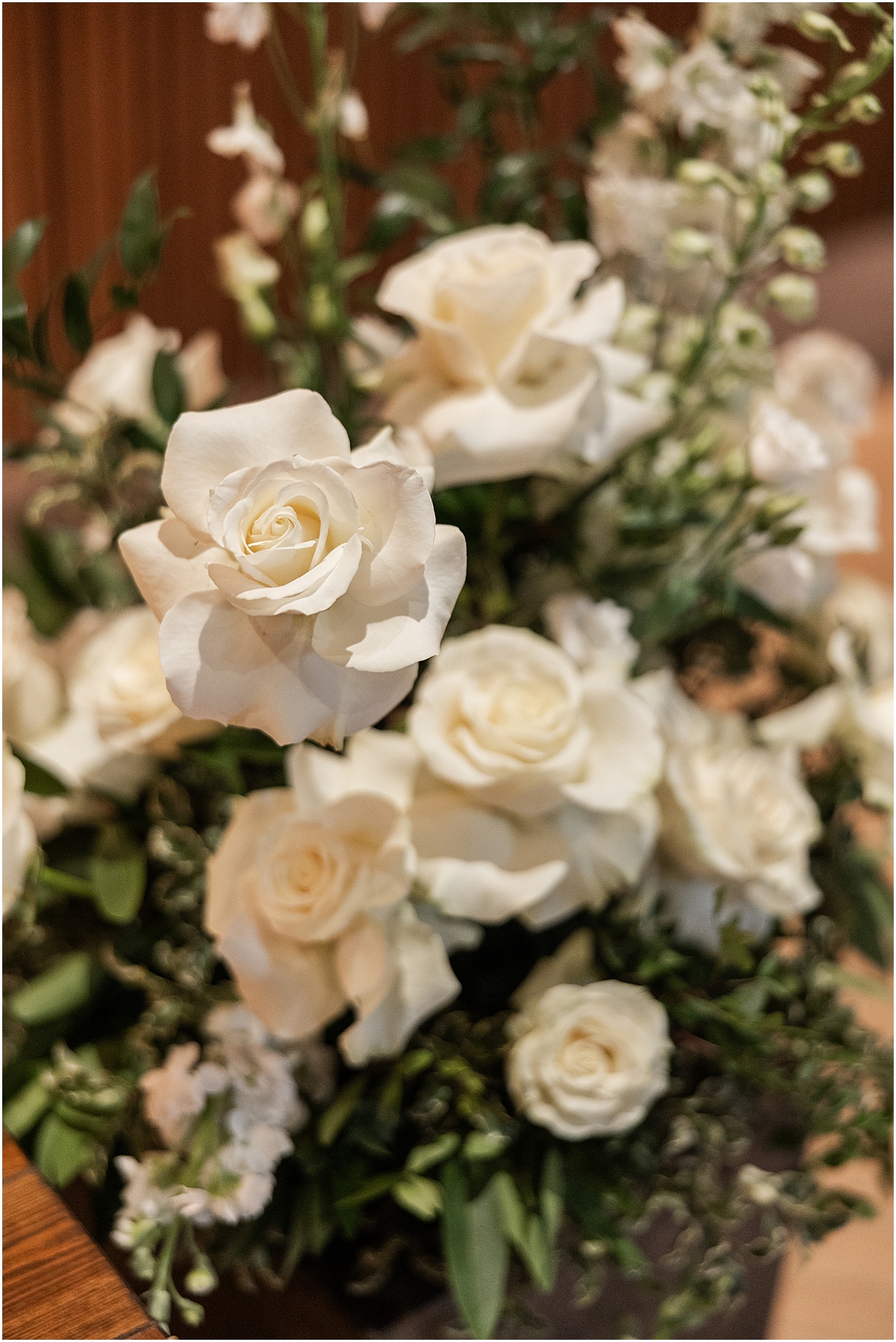 White roses and greenery