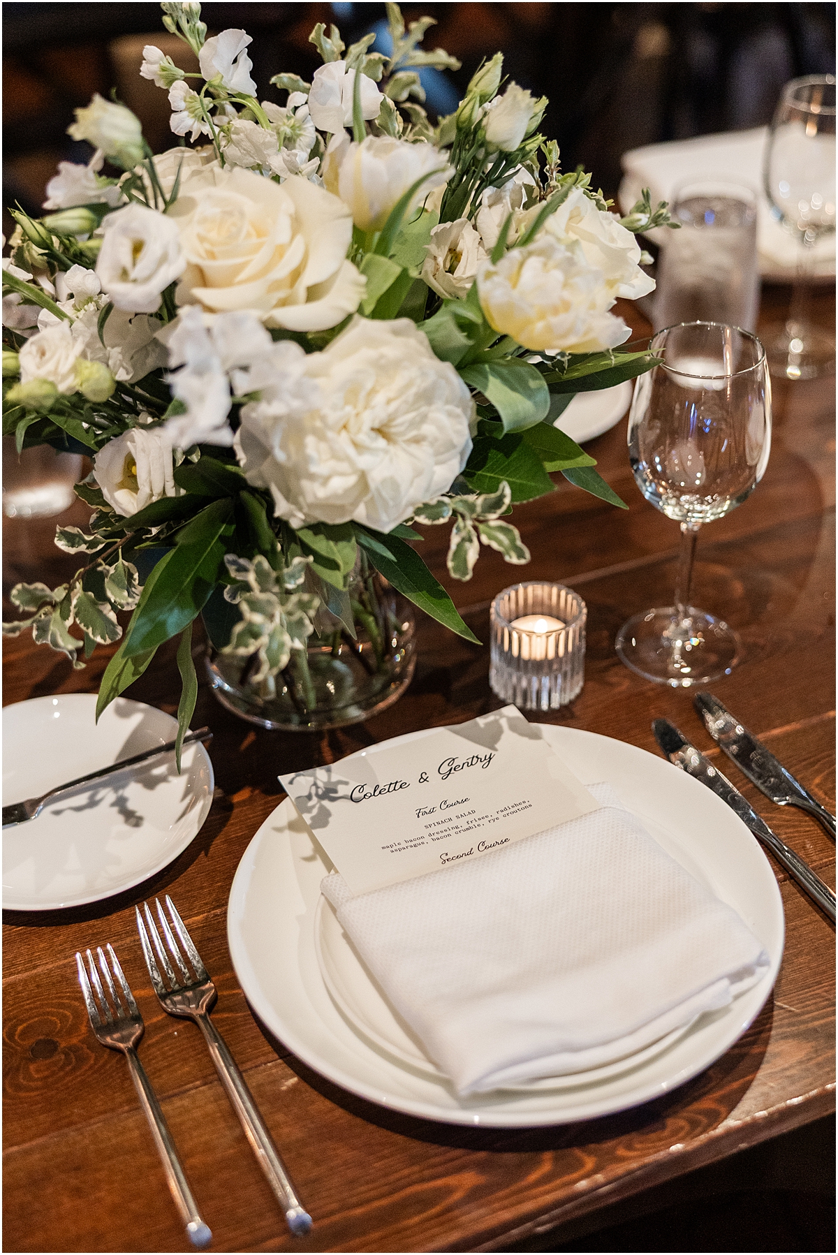 wedding tablescape and place setting from Spring Wedding reception at Chicago Winery