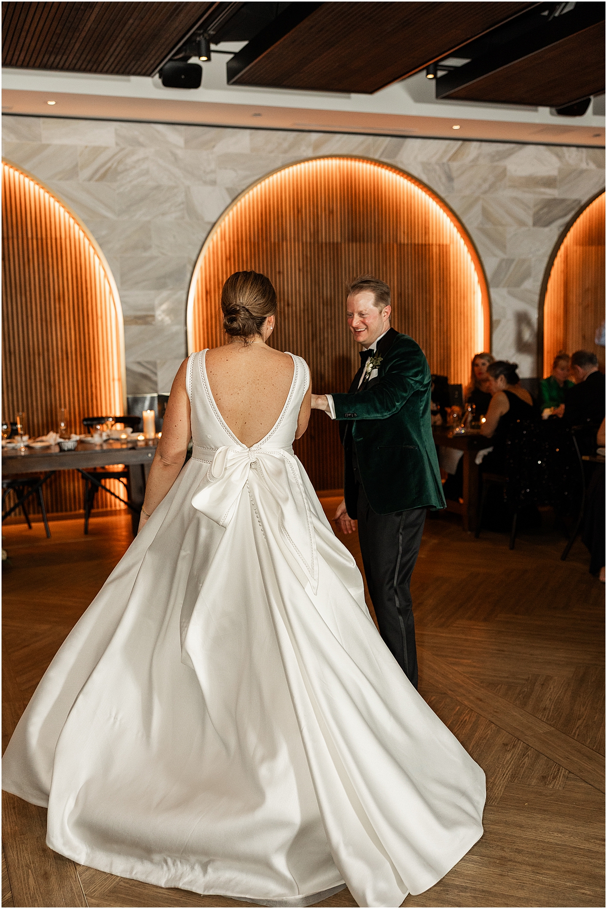 newlyweds share first dance from Spring Wedding at Chicago Winery