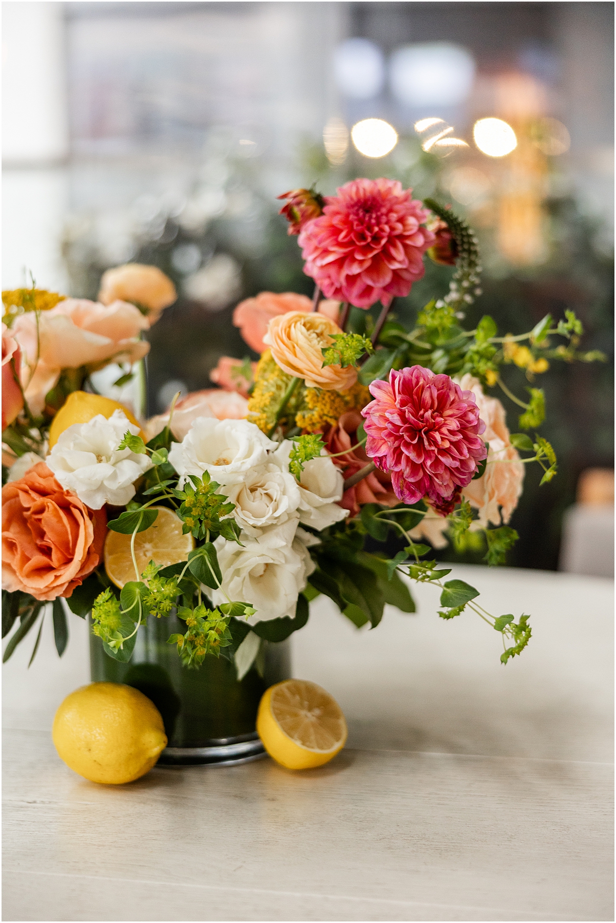 fresh blooms from summer night at wedding welcome party