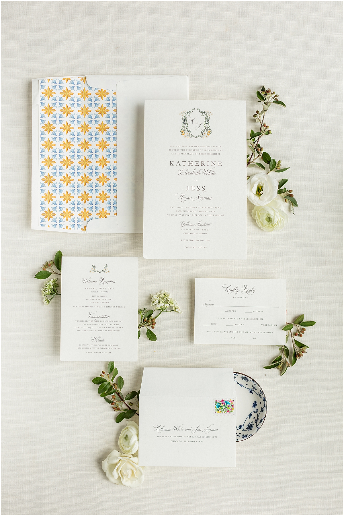 wedding invitations from Galleria Marchetti Summer Wedding in Chicago