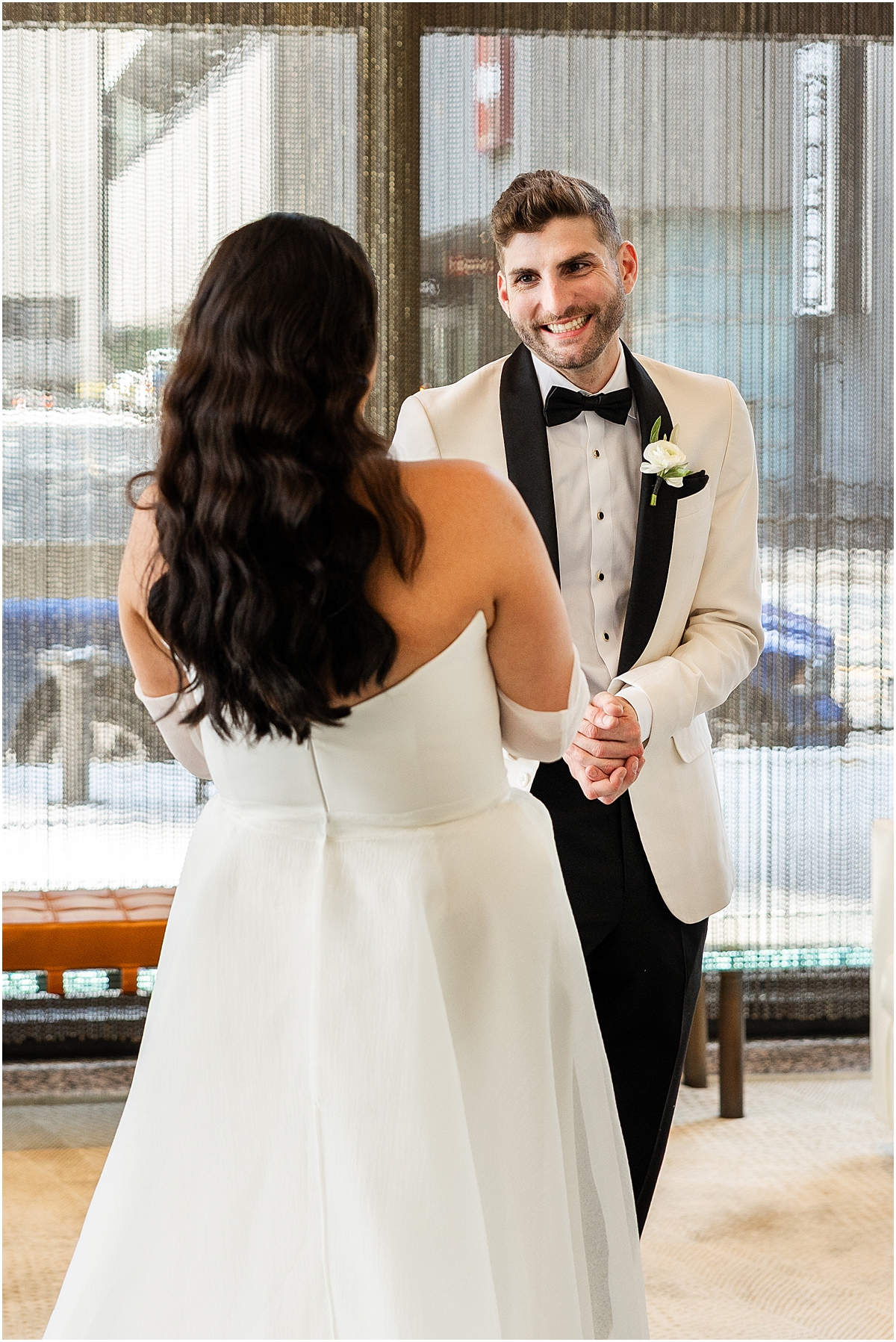 groom turns around to see bride for the first time