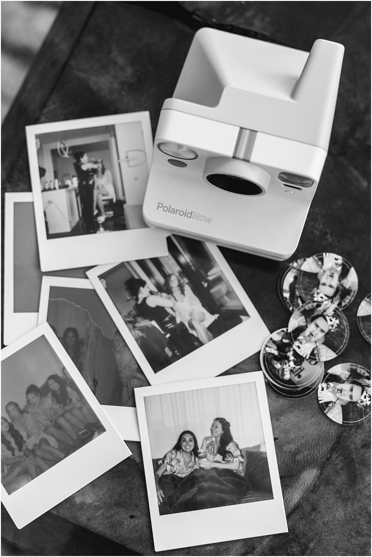 black and white photo of Polaroids