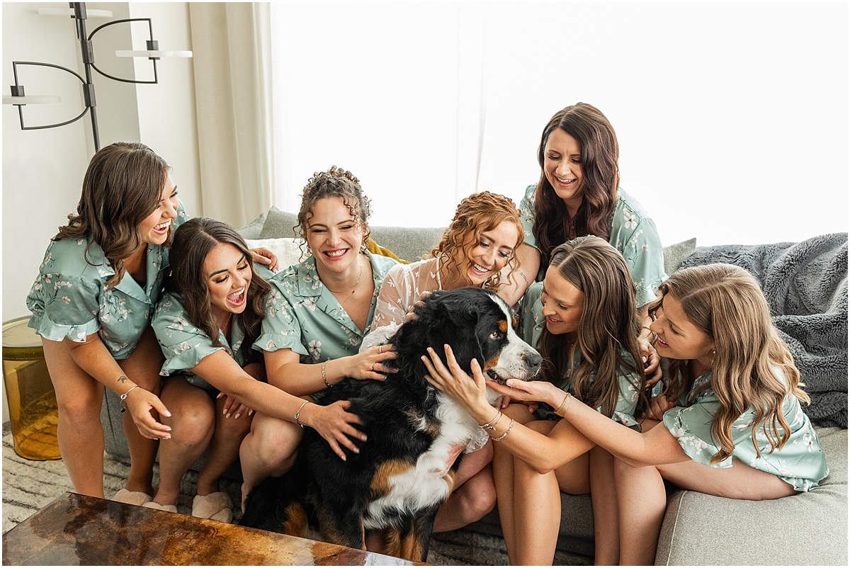 bride and bridesmaids pet dog