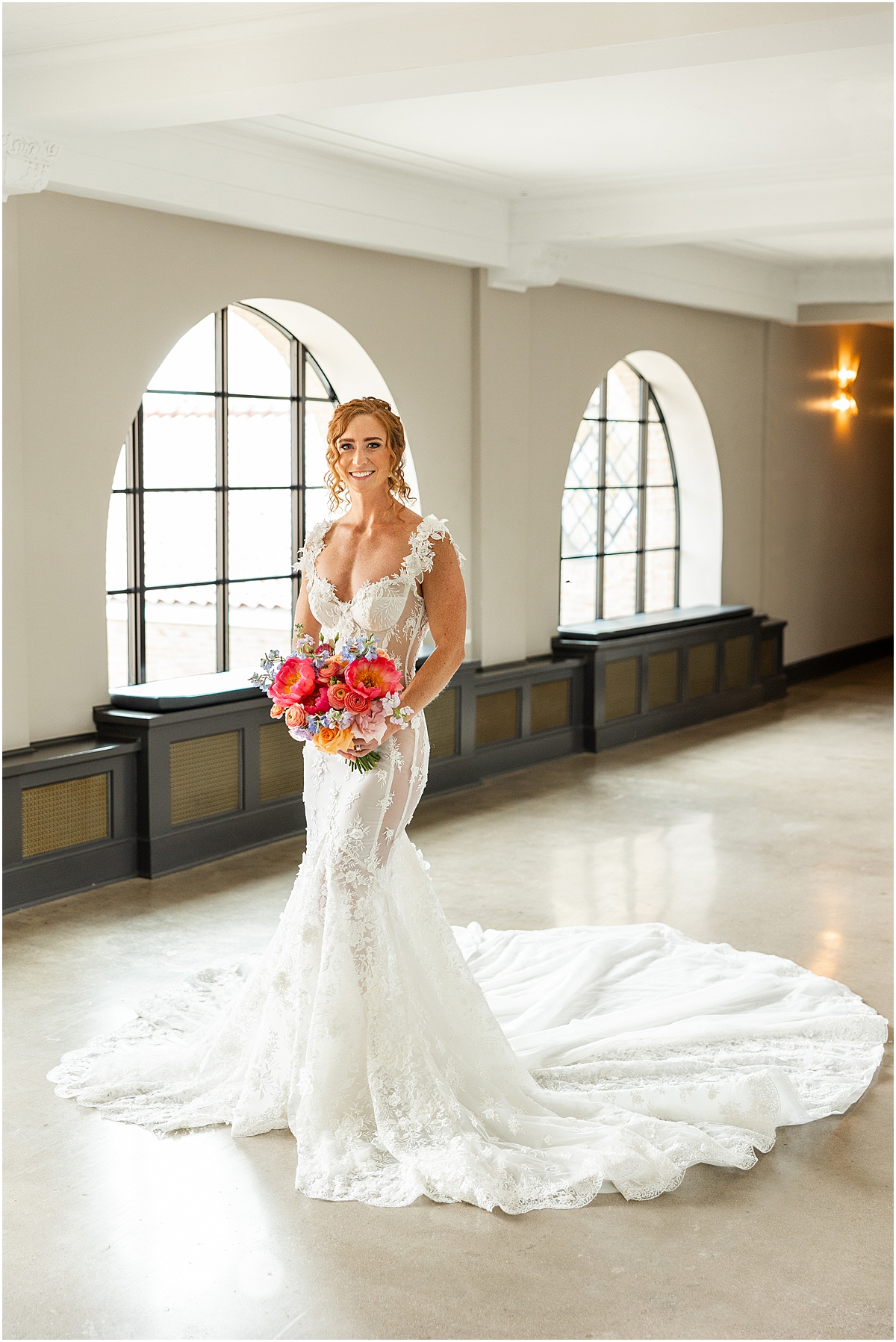 bride in wedding dress from Colorful Summer Wedding at Revel Motor Row in Chicago