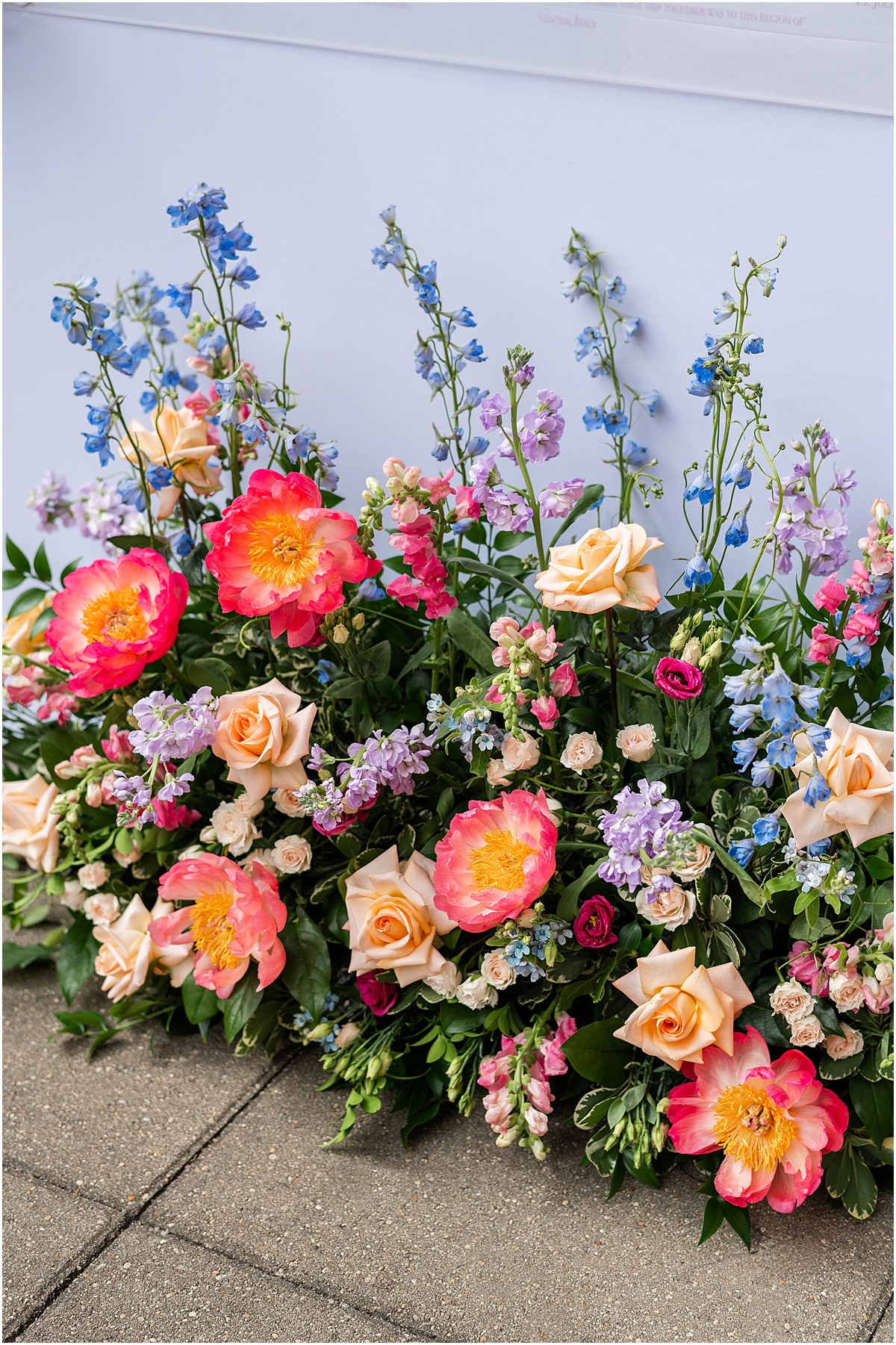 colorful Summer Wedding florals at Revel Motor Row in Chicago