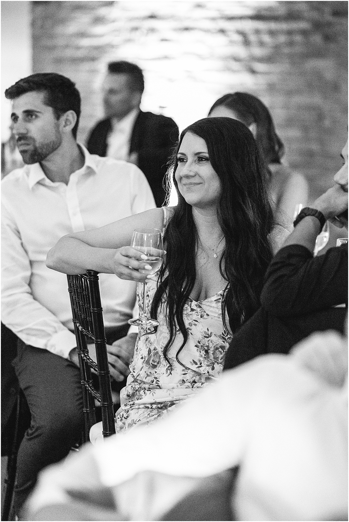 black and white photo of wedding guests