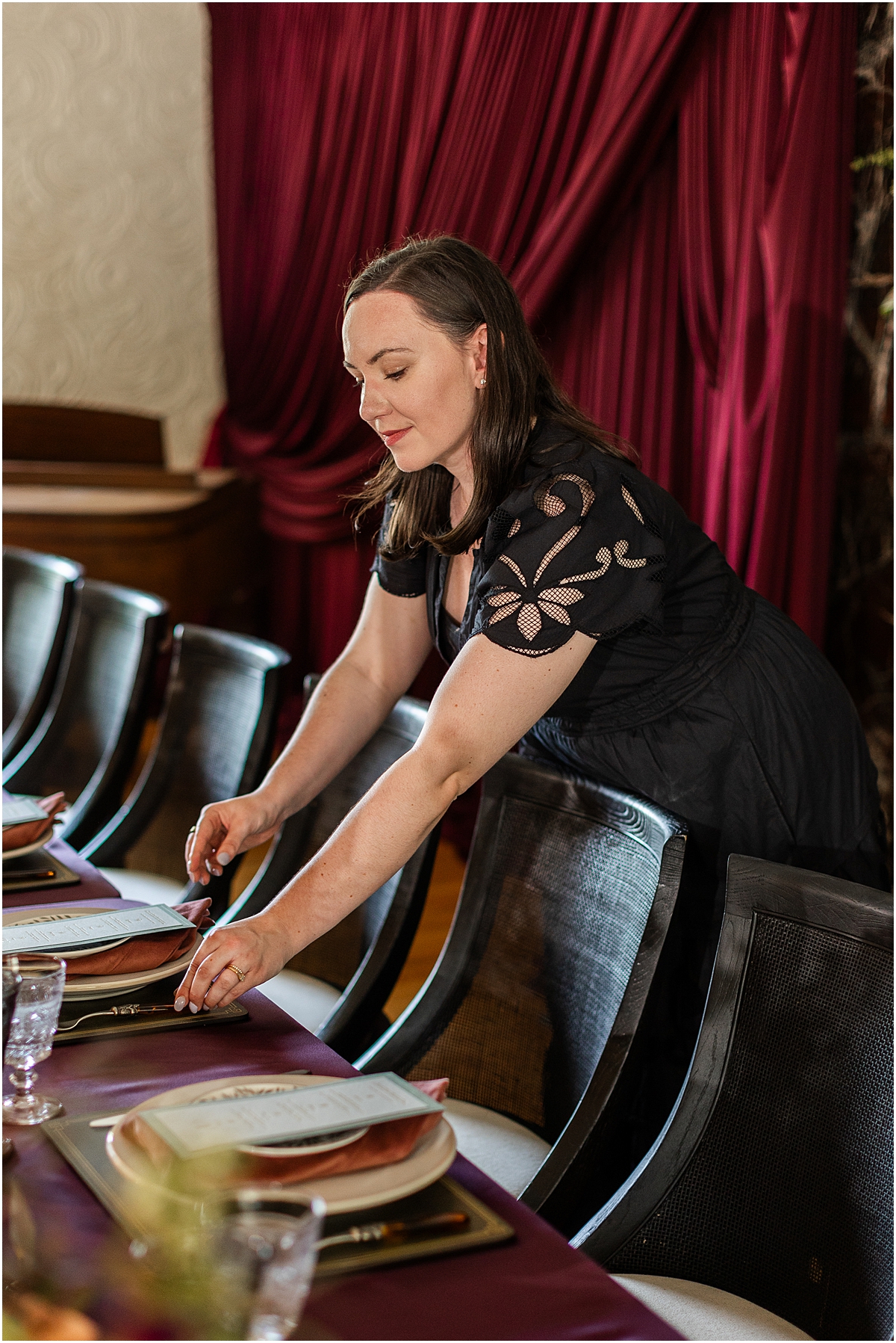 woman arranging tablescape