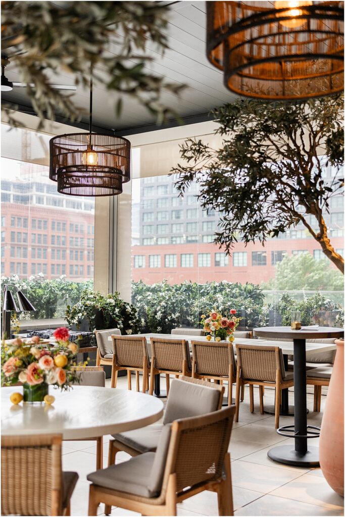 outdoor seating area for wedding welcome party in Chicago