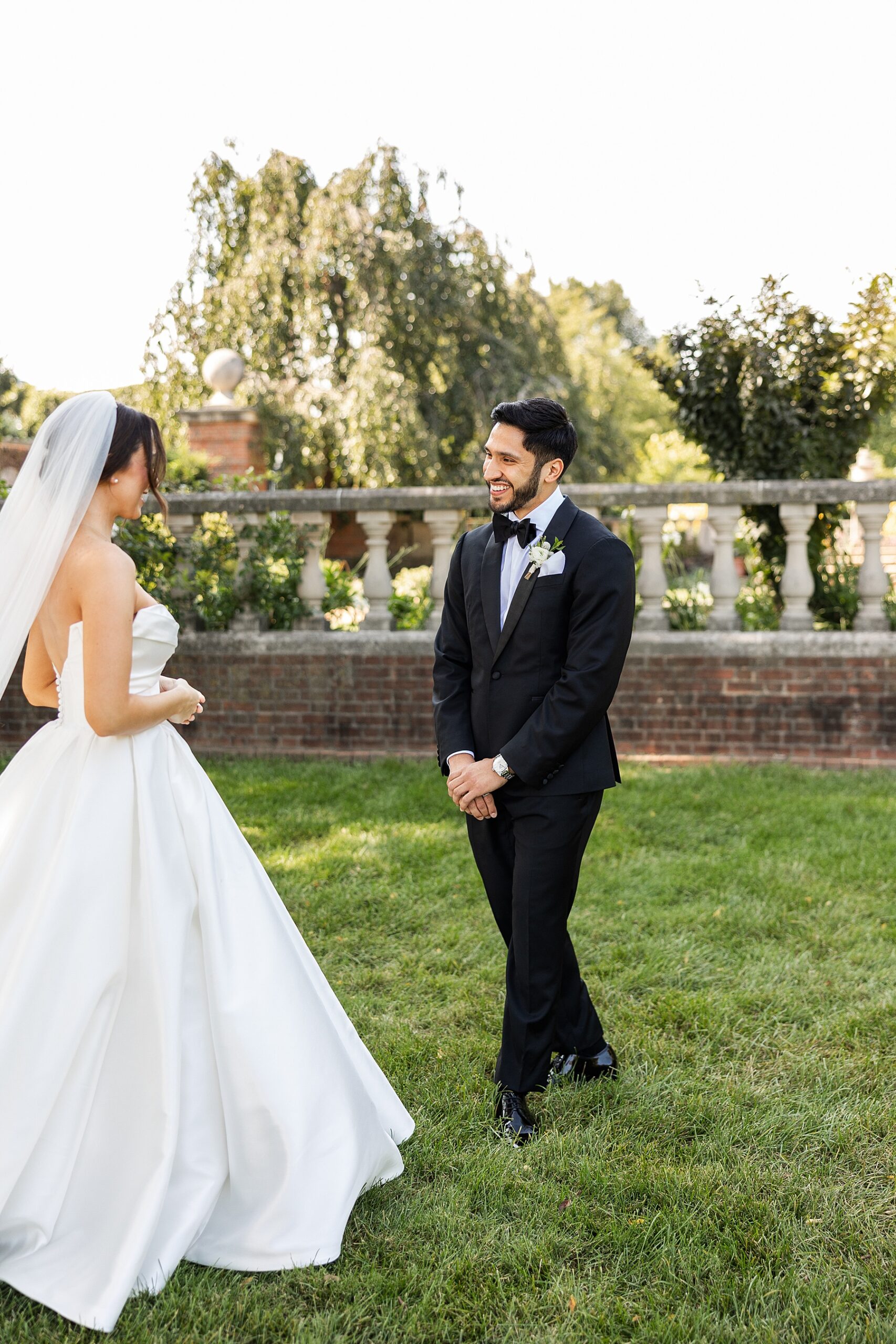 intimate first look from Chicago Botanic Gardens Wedding in Glencoe, IL
