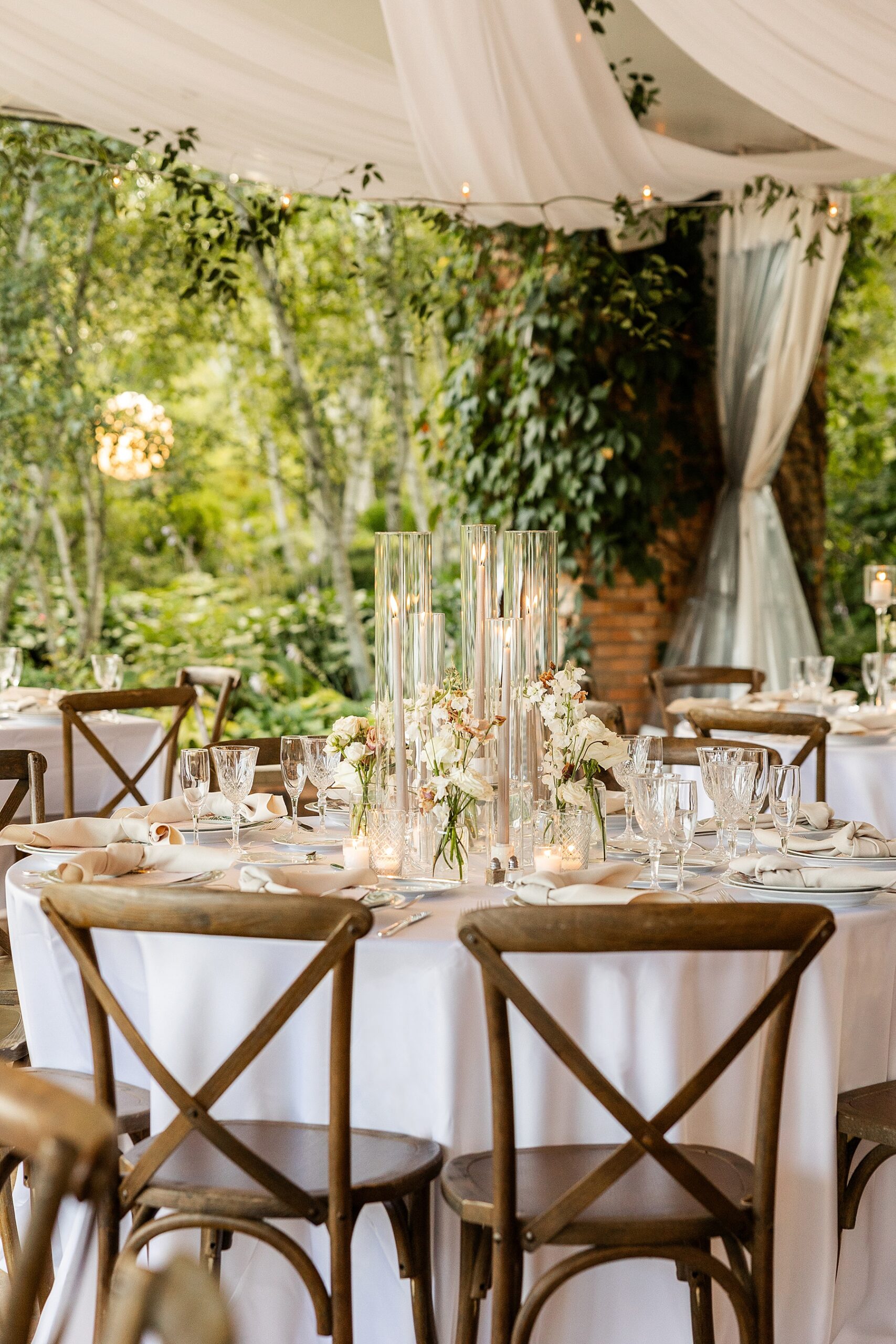 Summer garden-inspired wedding reception at Chicago Botanic Gardens in Glencoe, IL