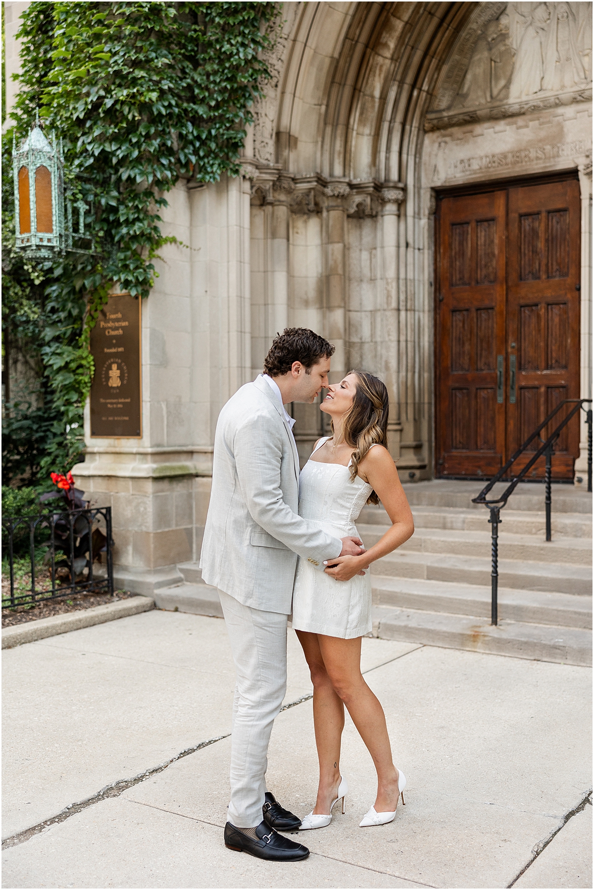 Romantic Summer Chicago Engagement Session at Fourth Presbyterian Church  