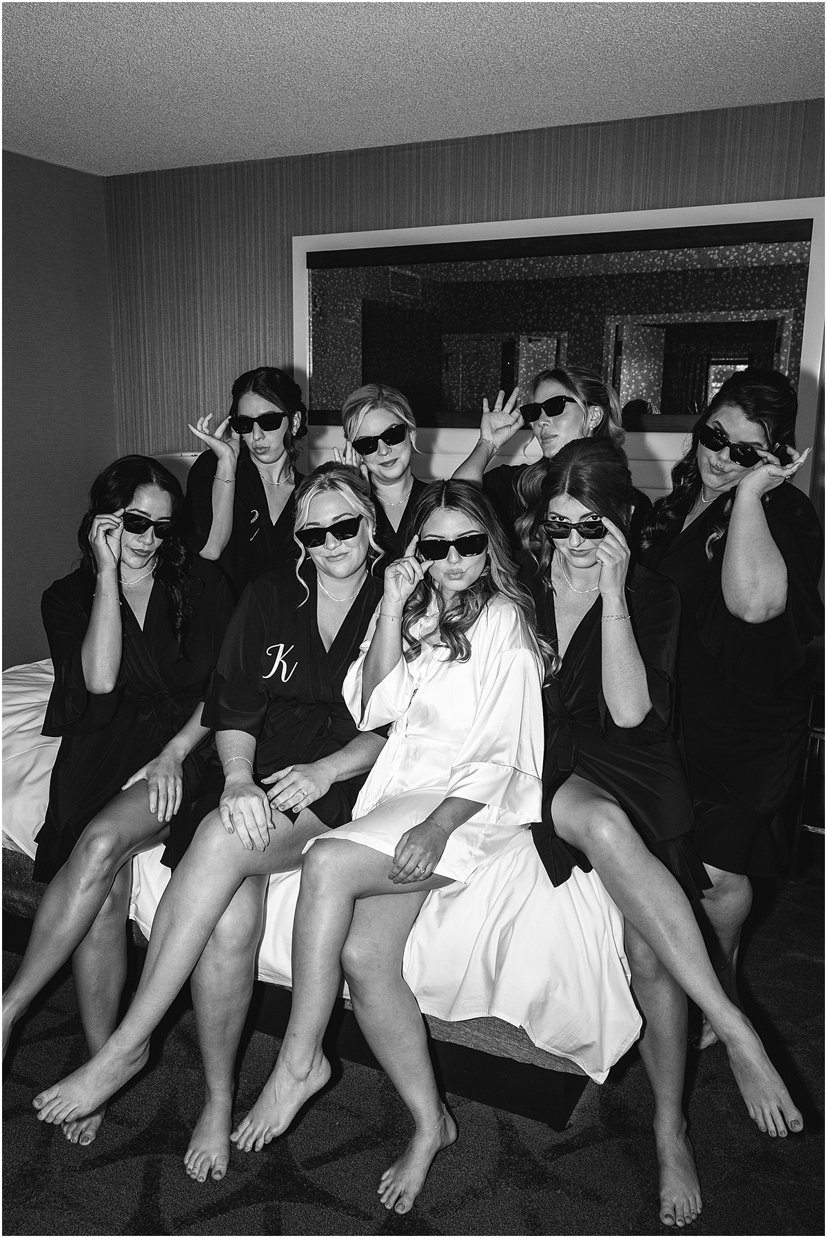 bride and bridesmaids getting ready