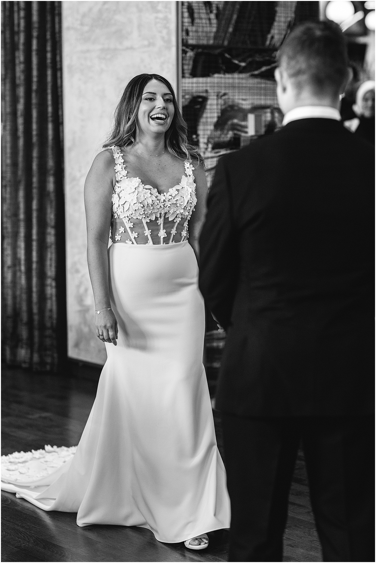 candid portraits from first look at Glamorous Chicago Renaissance Hotel Wedding